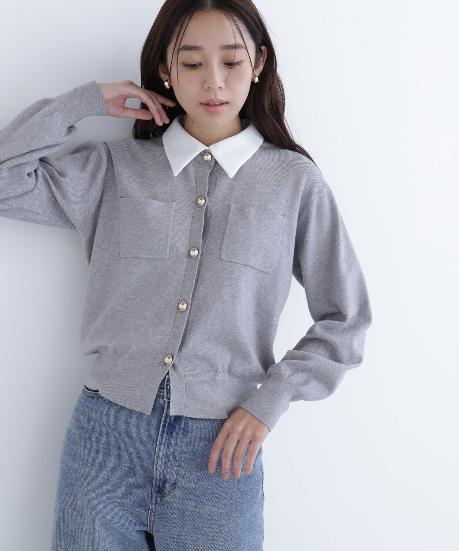  「2wayカラーニットジャケット」|ニット・セーター|