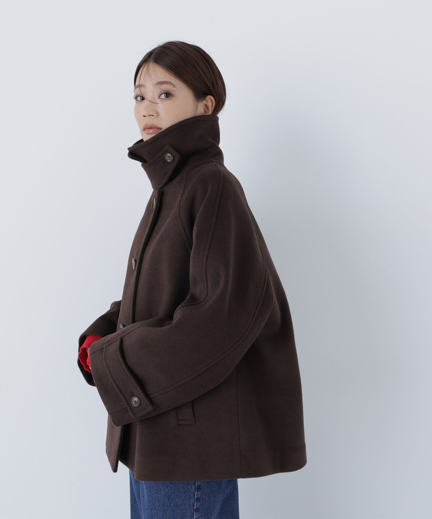  「ステンカラーハーフコート」|ブルゾン・スタジャン|ダークブラウ 5