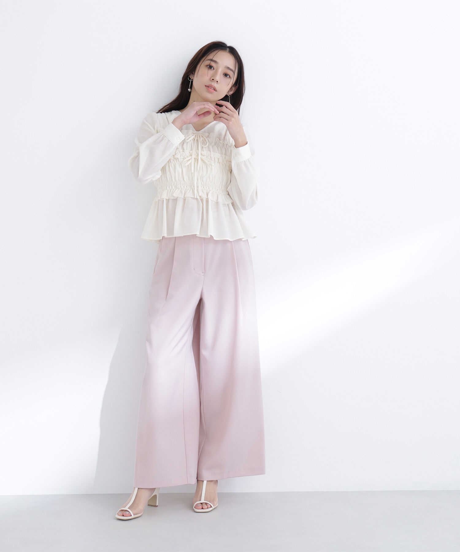  「フロントリボンペプラム楊柳ブラウス」|シャツ・ブラウス|