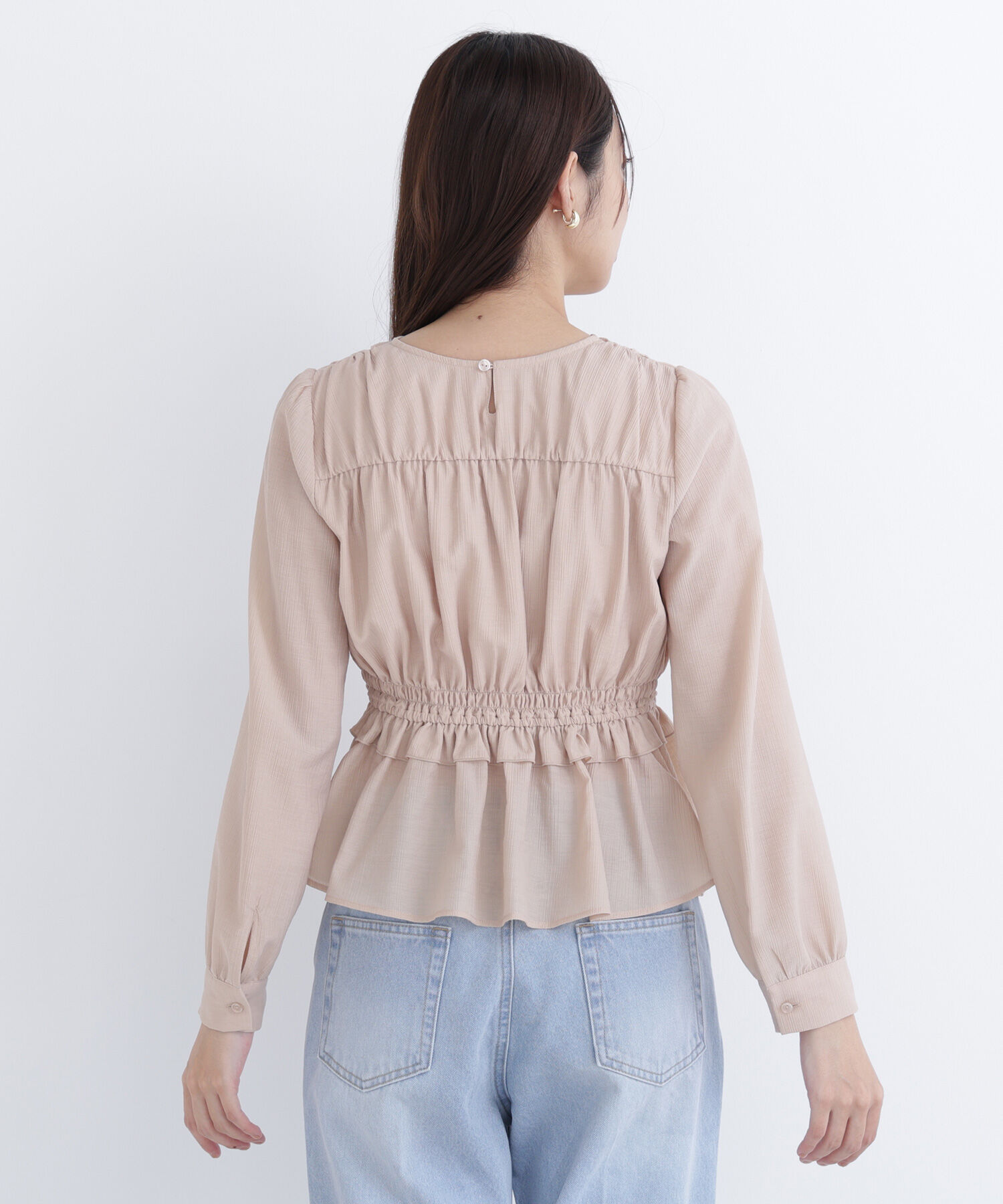  「フロントリボンペプラム楊柳ブラウス」|シャツ・ブラウス|