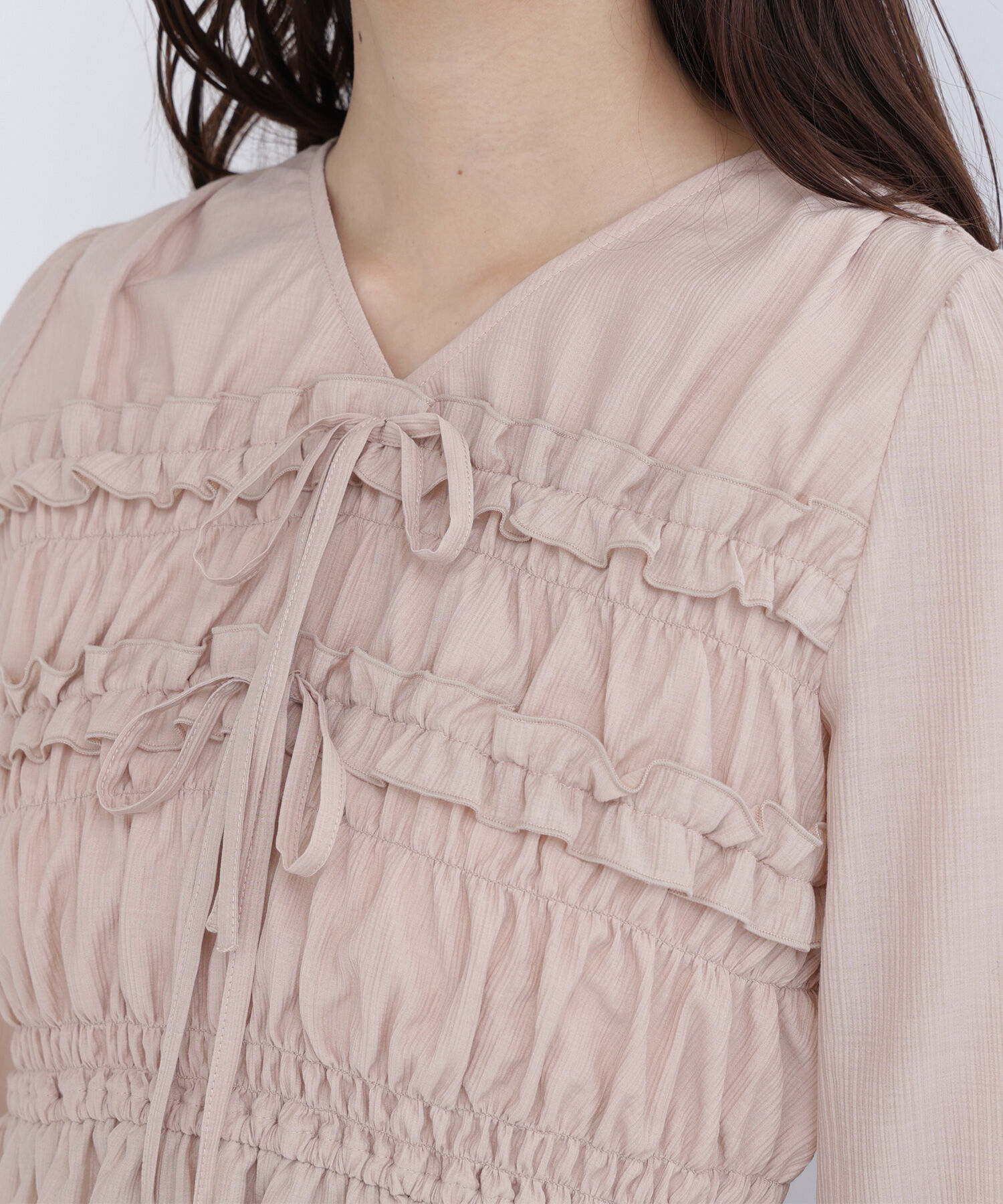  「フロントリボンペプラム楊柳ブラウス」|シャツ・ブラウス|