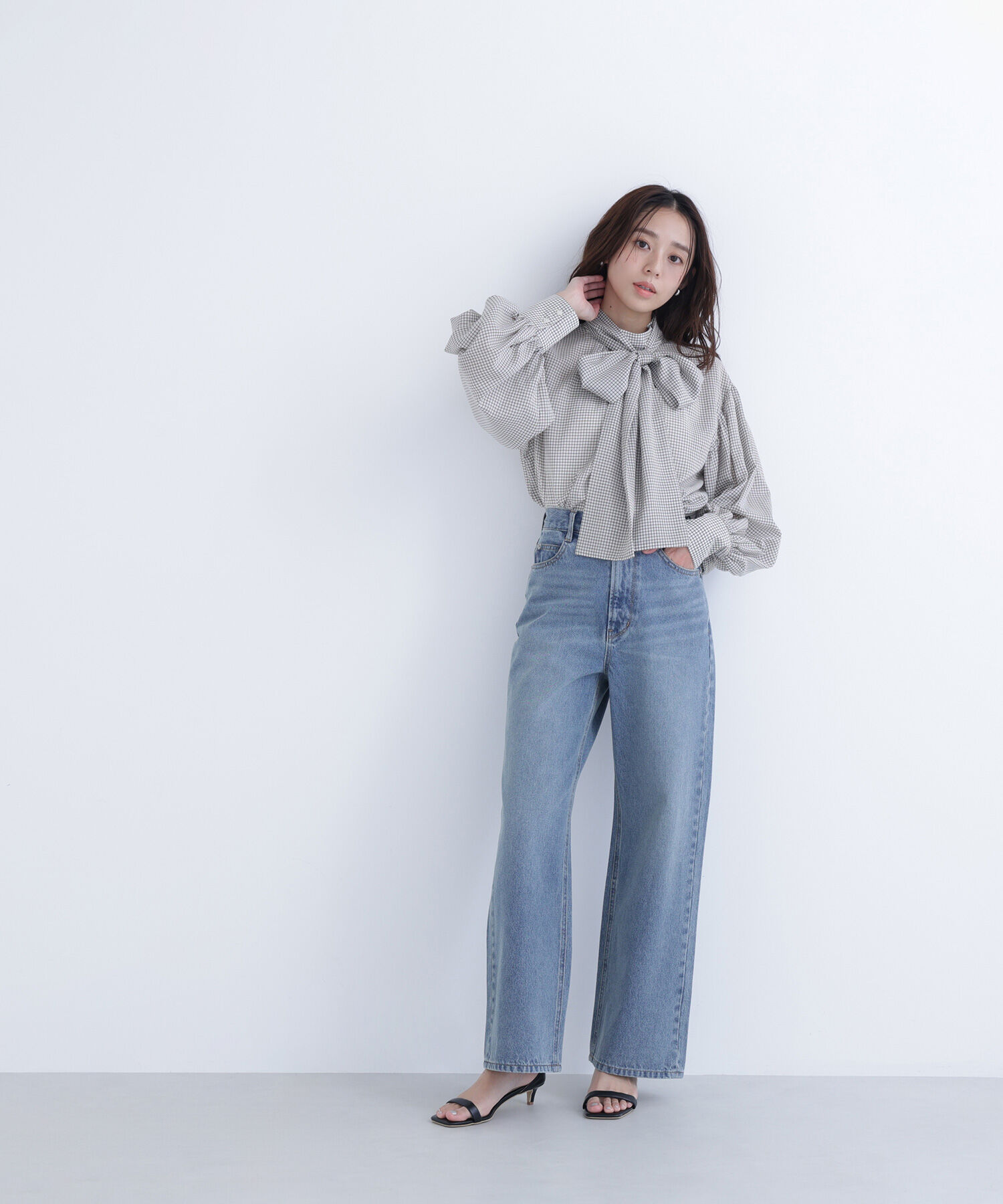  「ミニチェック2wayボウタイブラウス」|シャツ・ブラウス|
