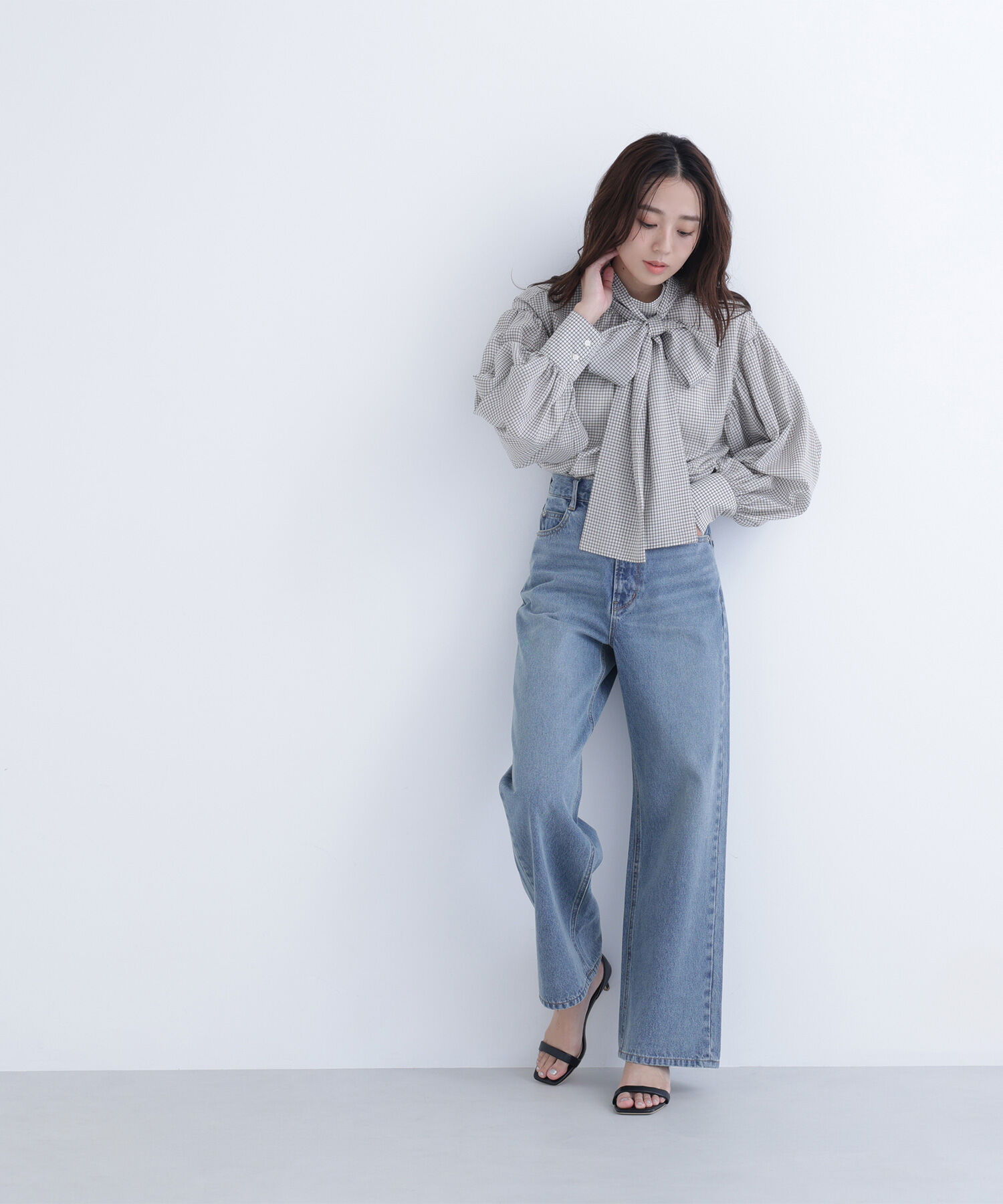  「ミニチェック2wayボウタイブラウス」|シャツ・ブラウス|