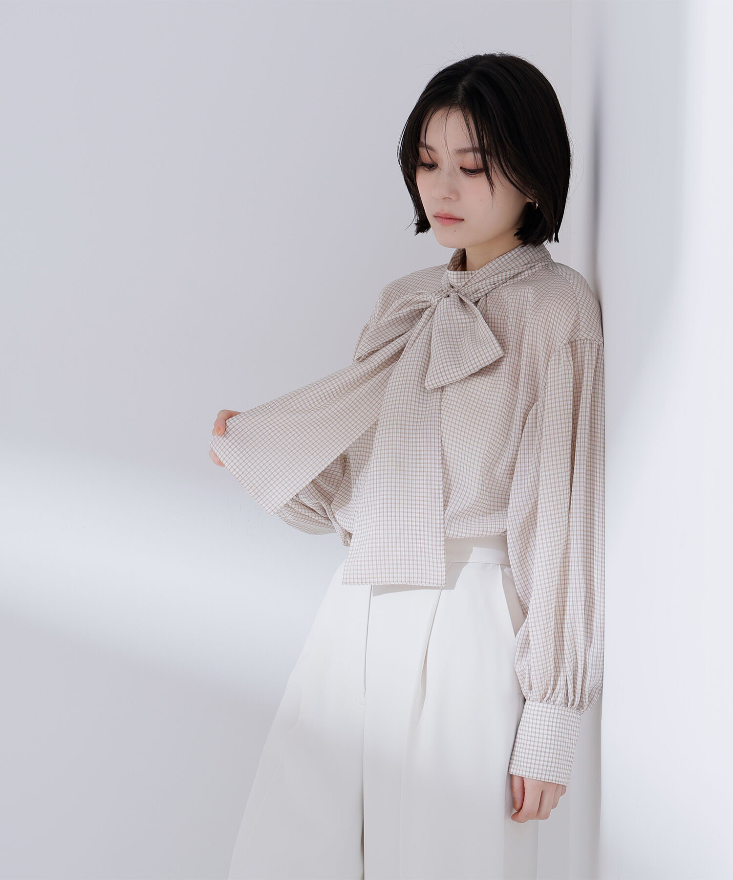  「ミニチェック2wayボウタイブラウス」|シャツ・ブラウス|