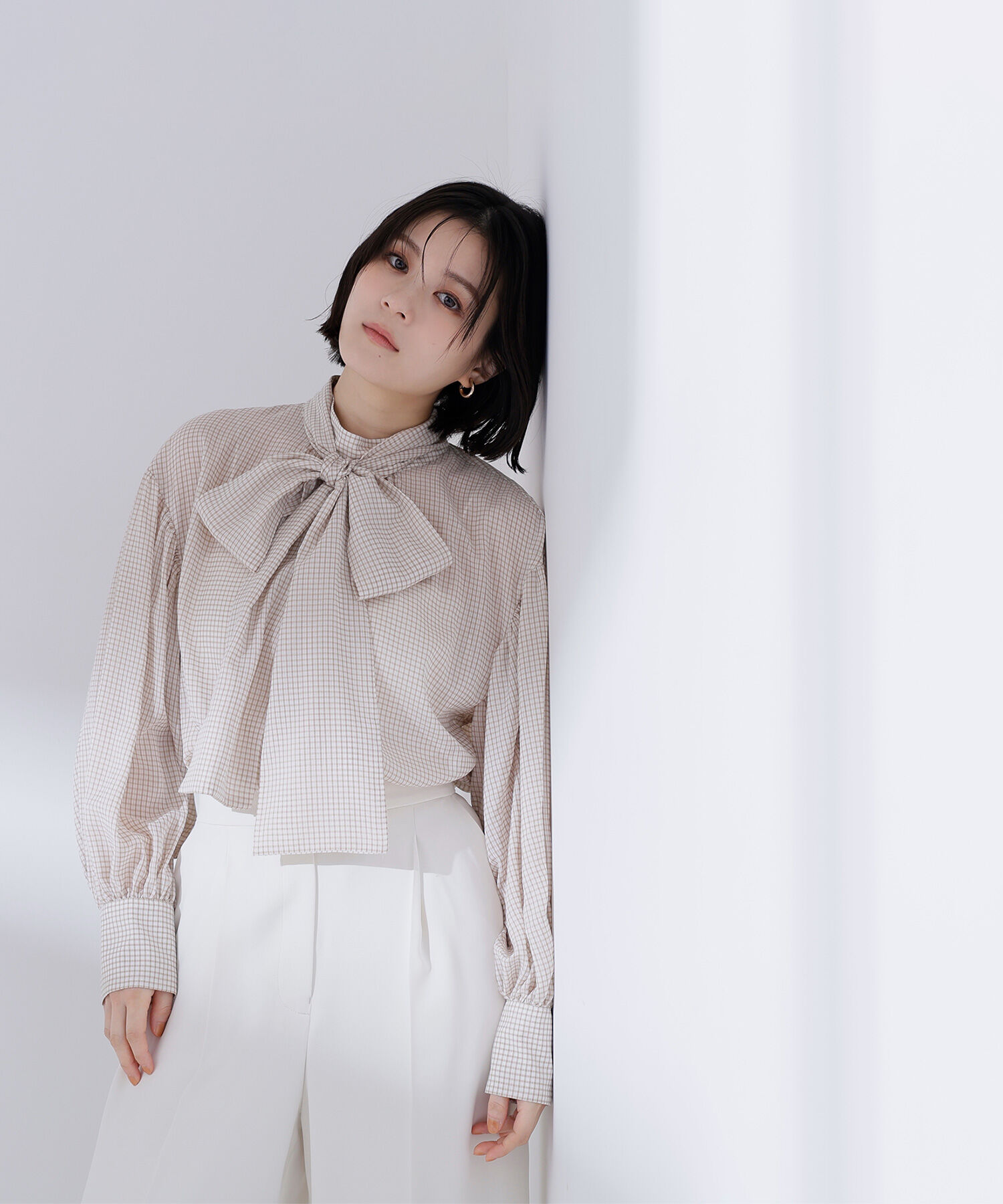  「ミニチェック2wayボウタイブラウス」|シャツ・ブラウス|
