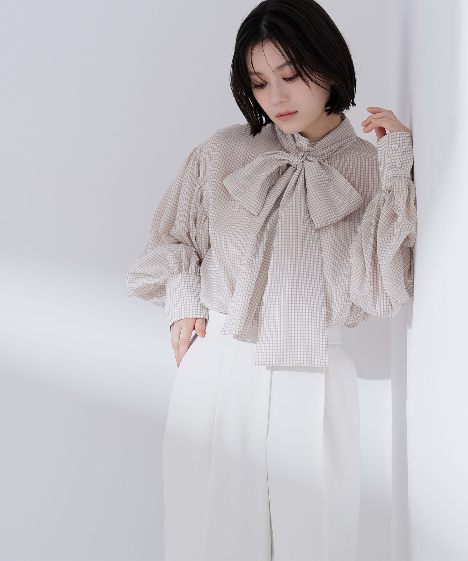  「ミニチェック2wayボウタイブラウス」|シャツ・ブラウス|