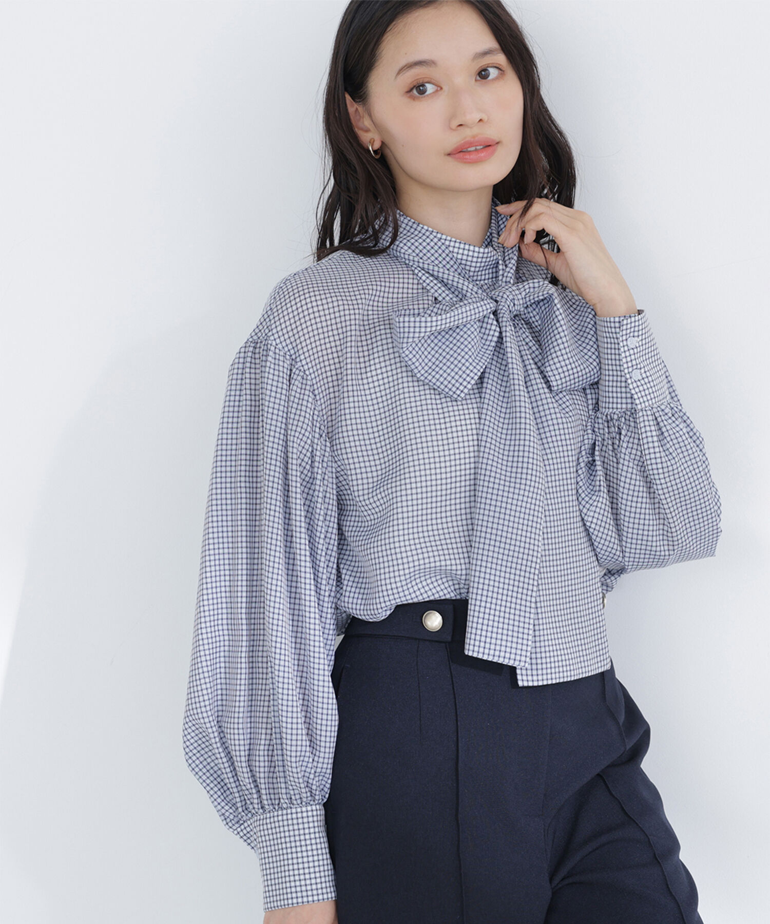  「ミニチェック2wayボウタイブラウス」|シャツ・ブラウス|