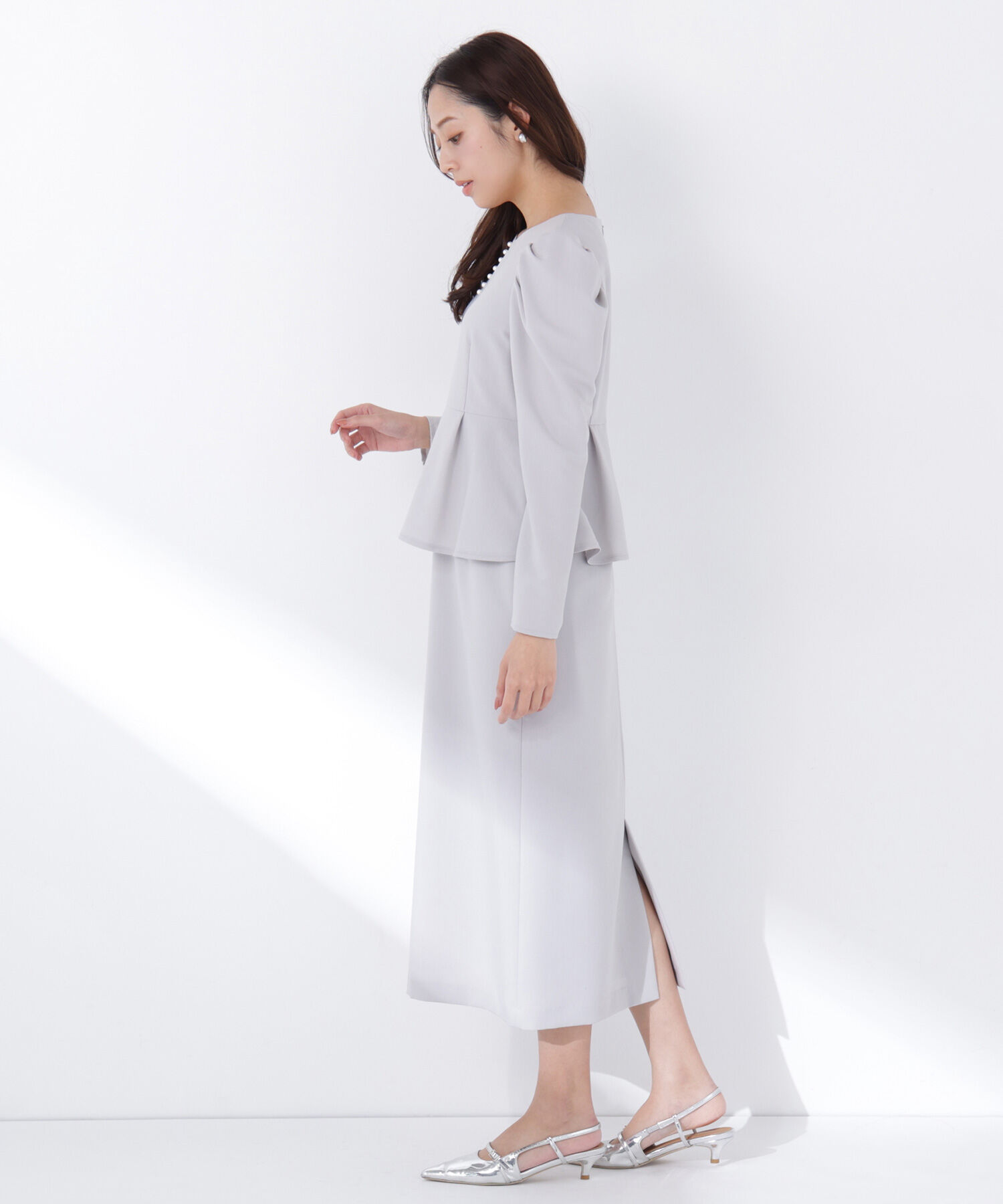  「ラインパールペプラムワンピース」|ワンピース|