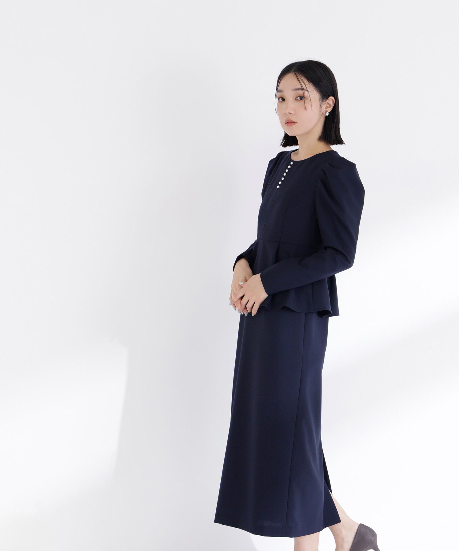  「ラインパールペプラムワンピース」|ワンピース|