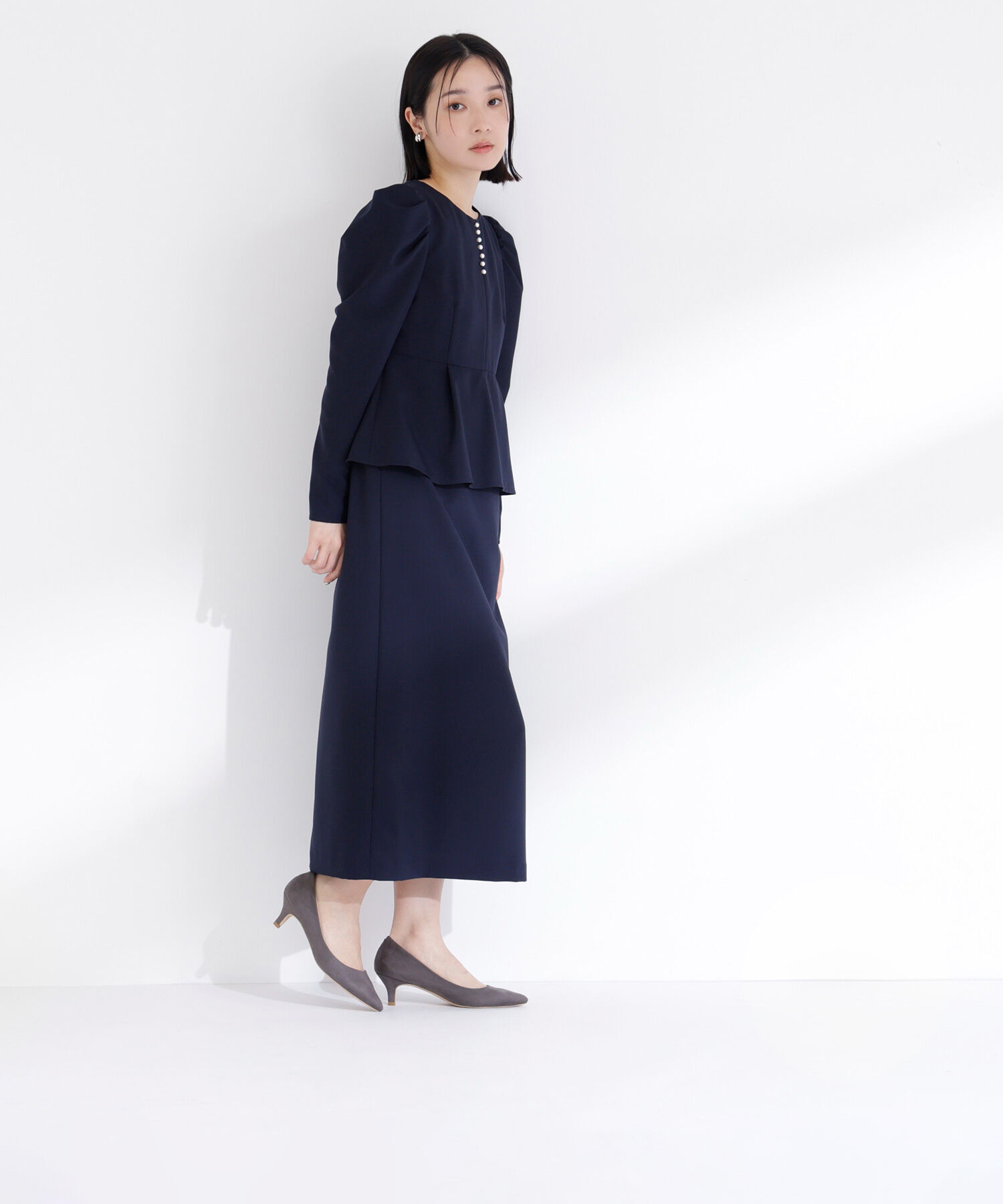  「ラインパールペプラムワンピース」|ワンピース|