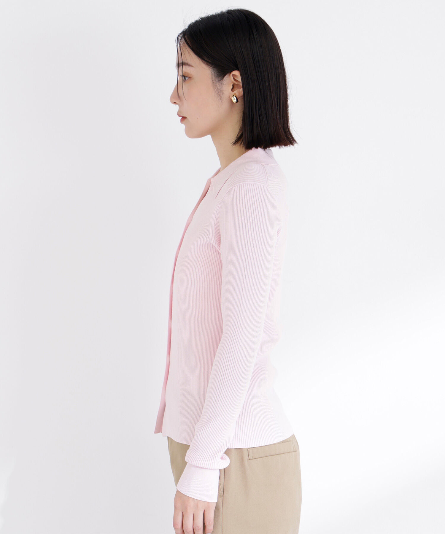  「襟付Vネックリブニット」|ニット・セーター|