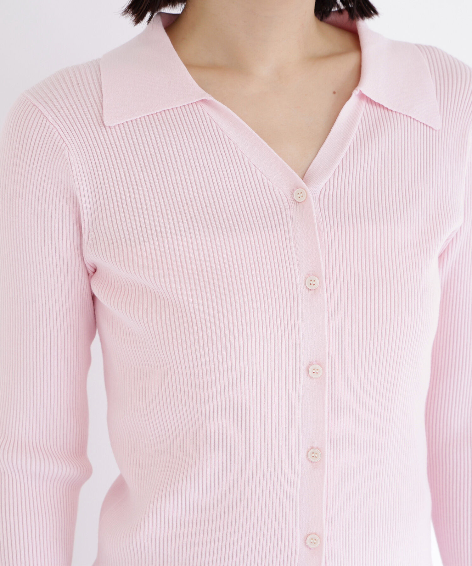  「襟付Vネックリブニット」|ニット・セーター|