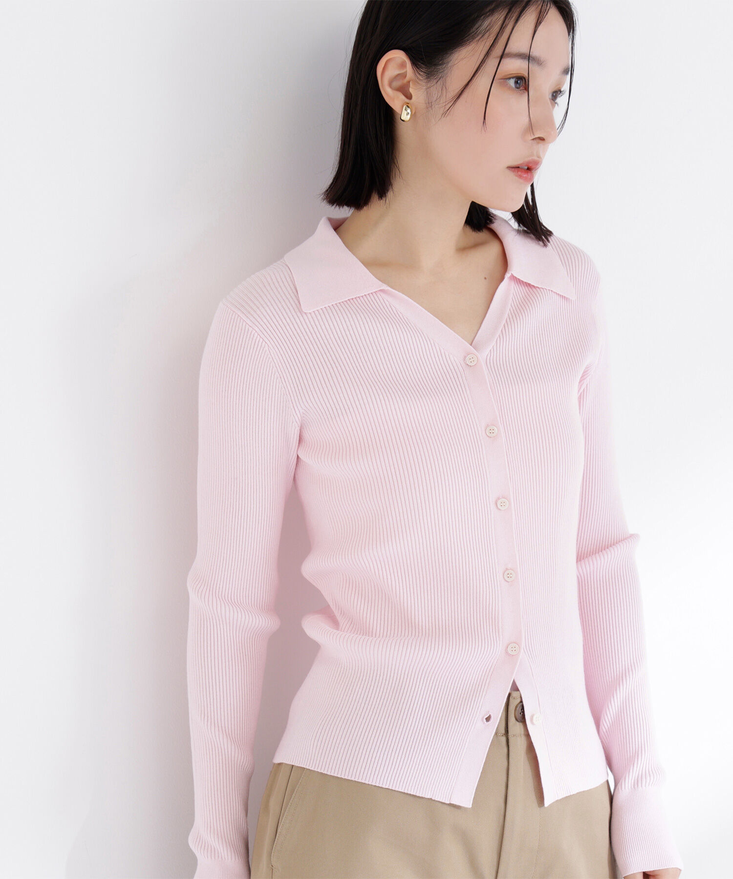  「襟付Vネックリブニット」|ニット・セーター|