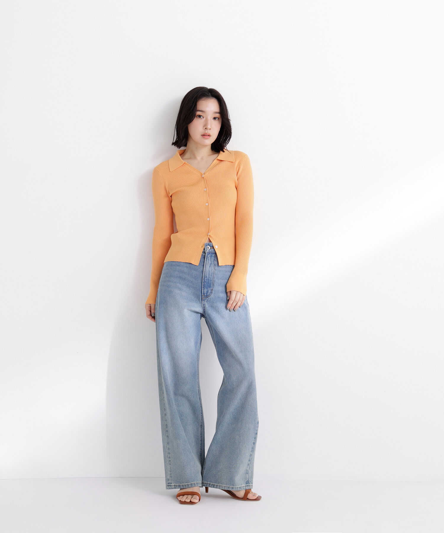  「襟付Vネックリブニット」|ニット・セーター|