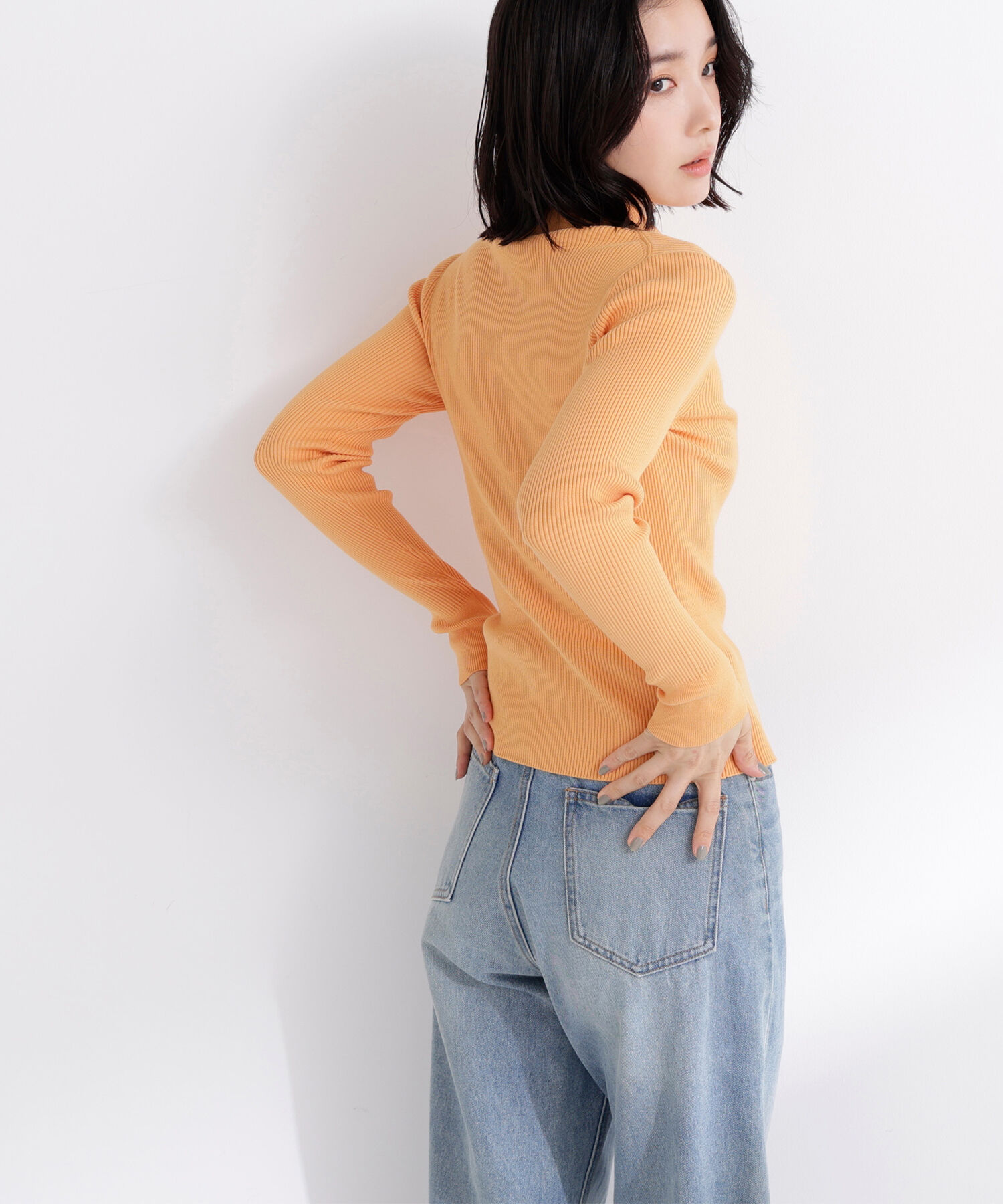  「襟付Vネックリブニット」|ニット・セーター|