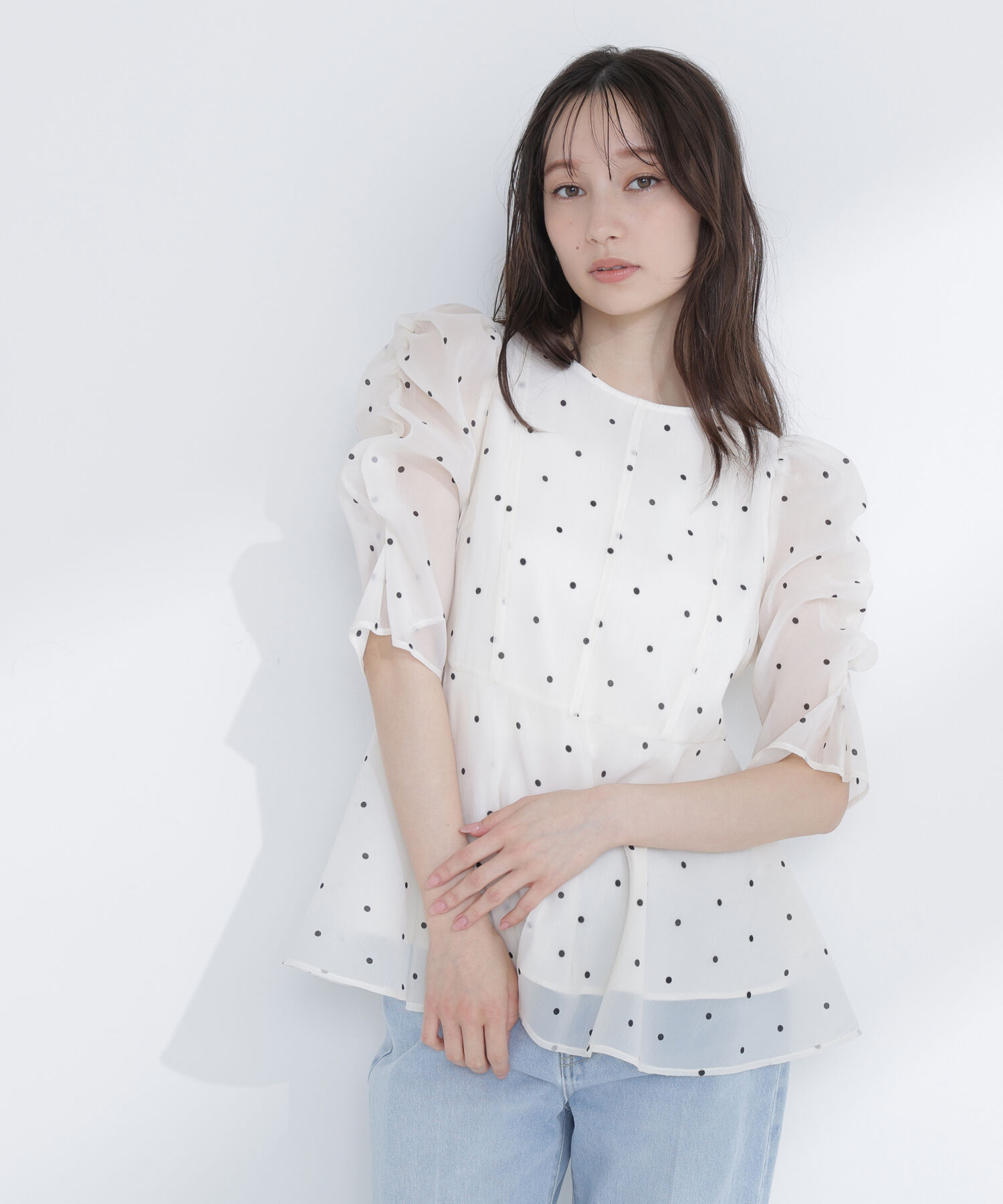  「シアーペプラムブラウス半袖」|シャツ・ブラウス|