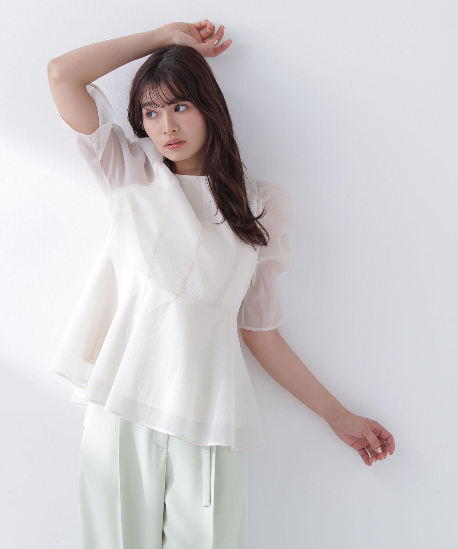  「シアーペプラムブラウス半袖」|シャツ・ブラウス|