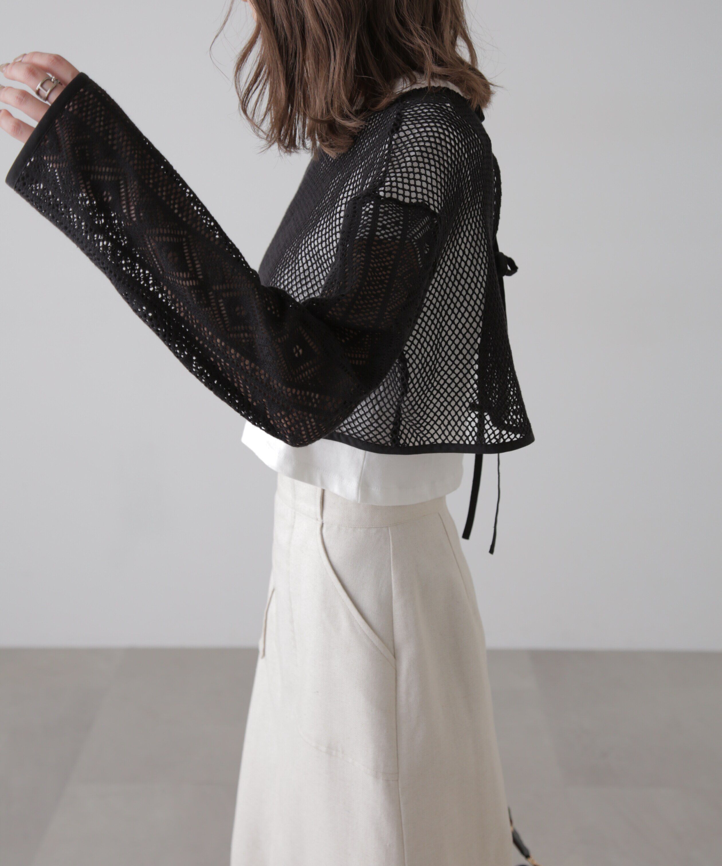  「前後2wayダブルリボンメッシュカーディガン」|シャツ・ブラウス|