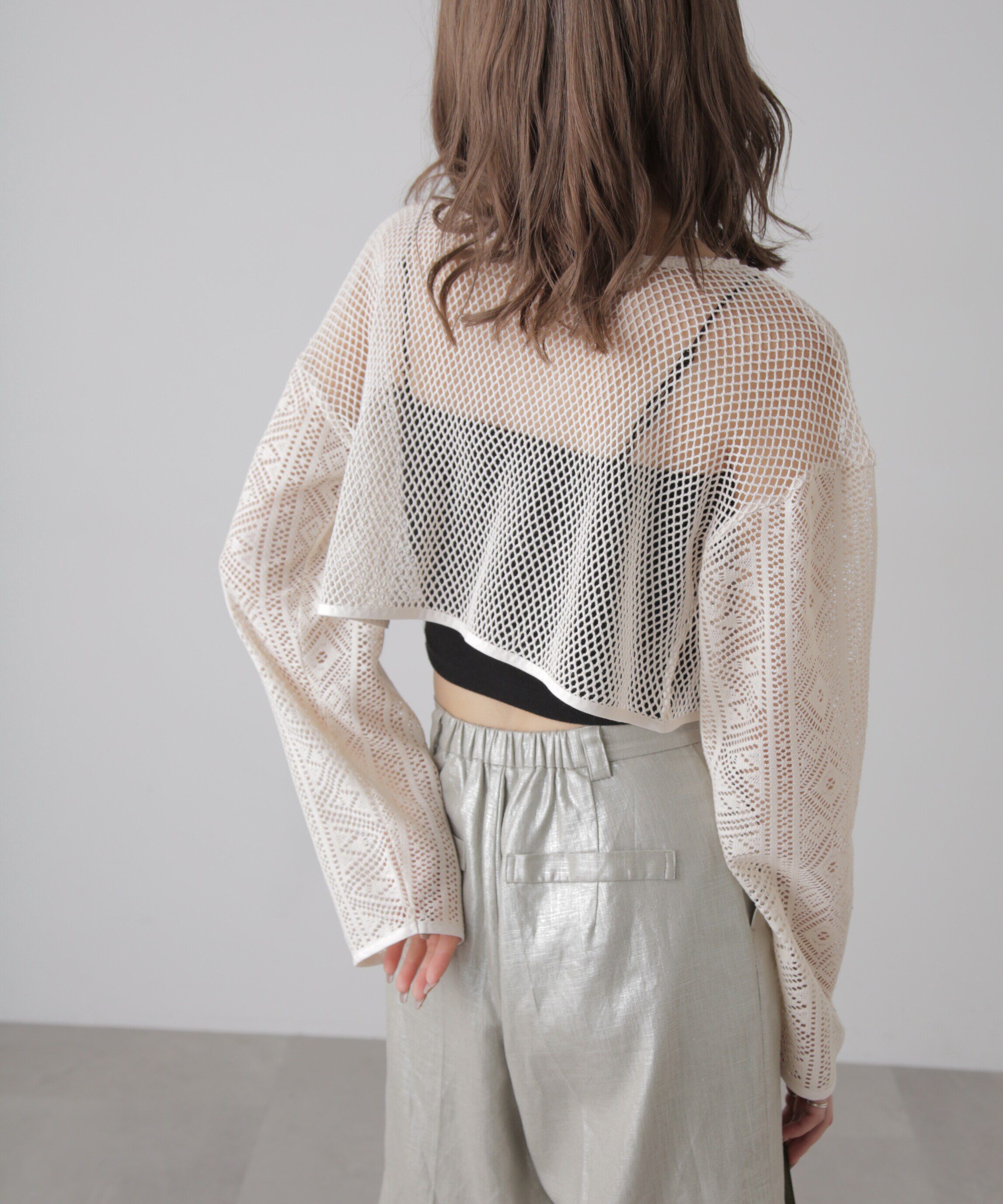  「前後2wayダブルリボンメッシュカーディガン」|シャツ・ブラウス|