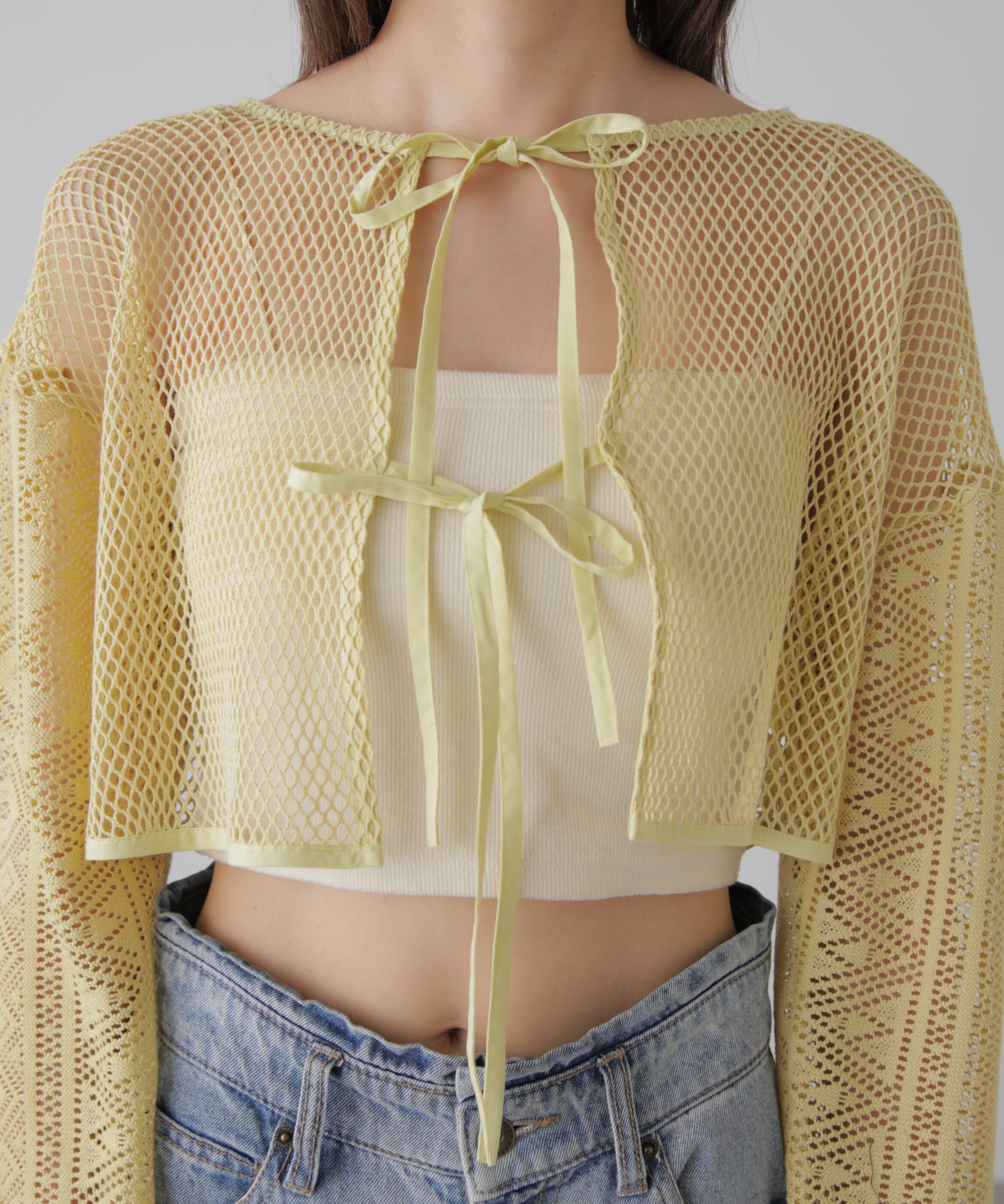  「前後2wayダブルリボンメッシュカーディガン」|シャツ・ブラウス|