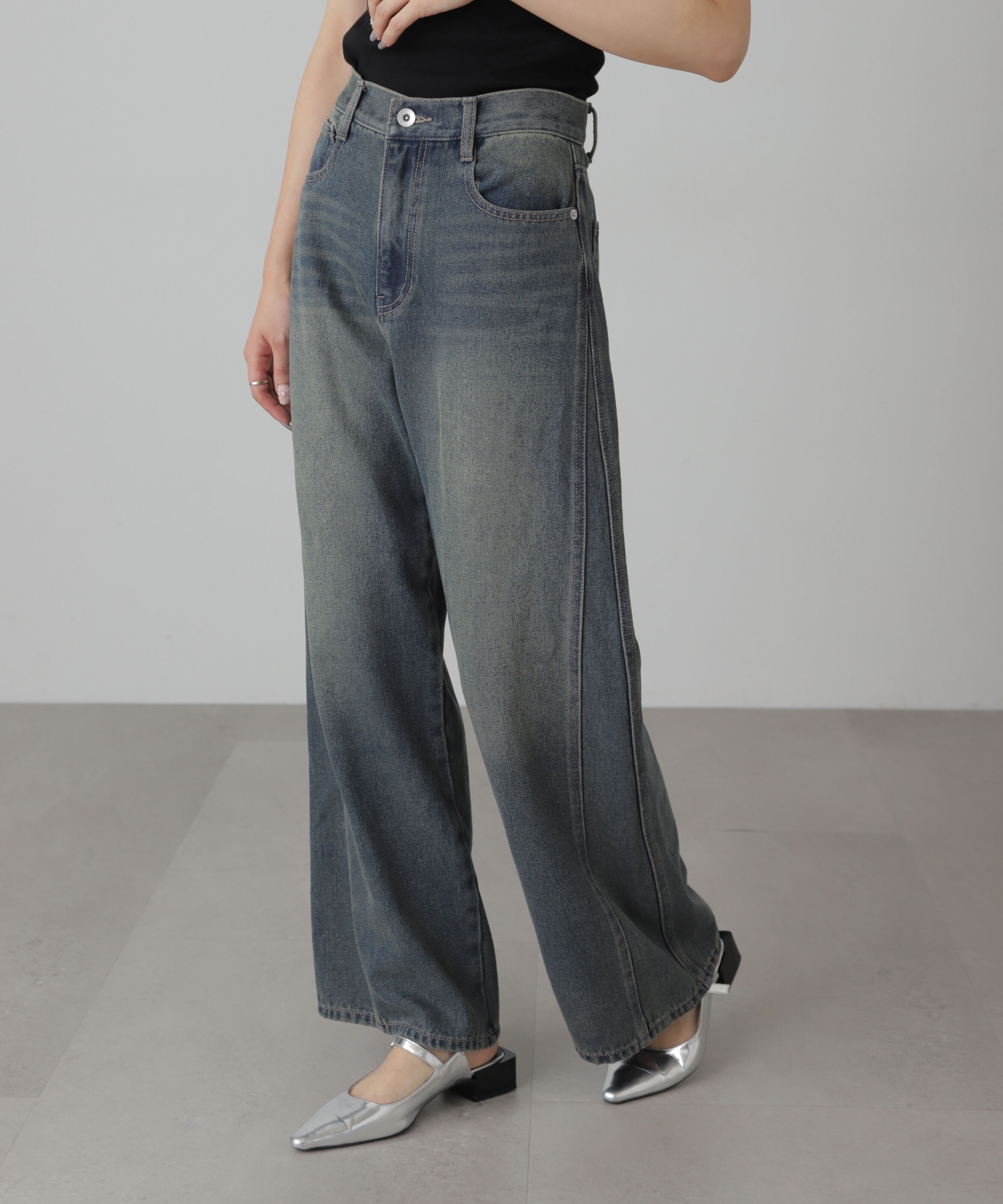  「[XS-Lサイズ展開]サイドパネルヴィンテージライクワイドデニム」|その他|
