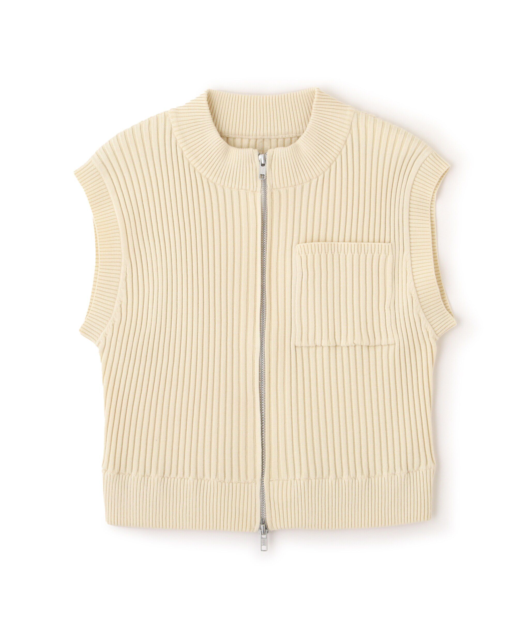  「バイカースタンド配色リブニットベスト」|ニット・セーター|