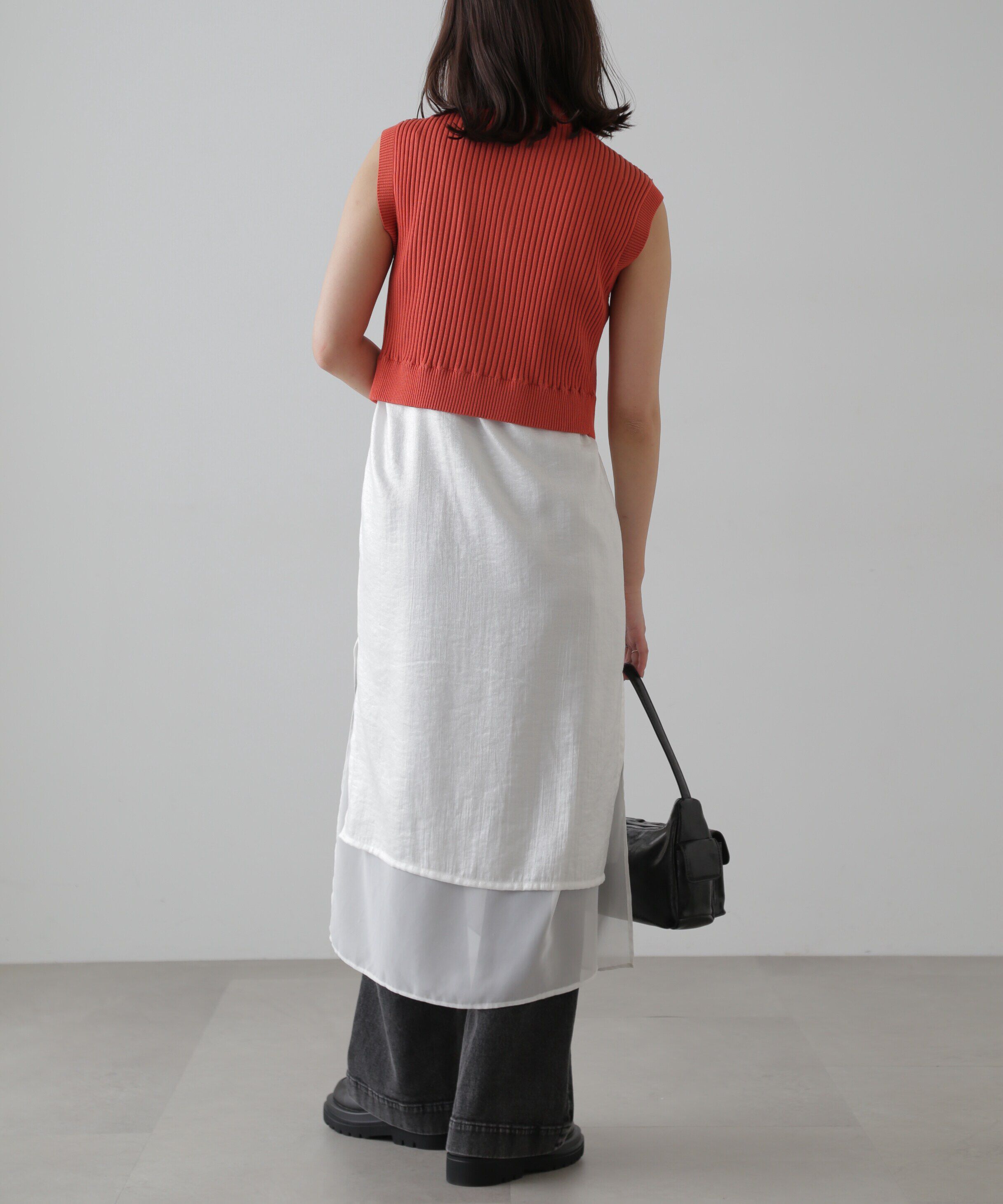  「バイカースタンド配色リブニットベスト」|ニット・セーター|