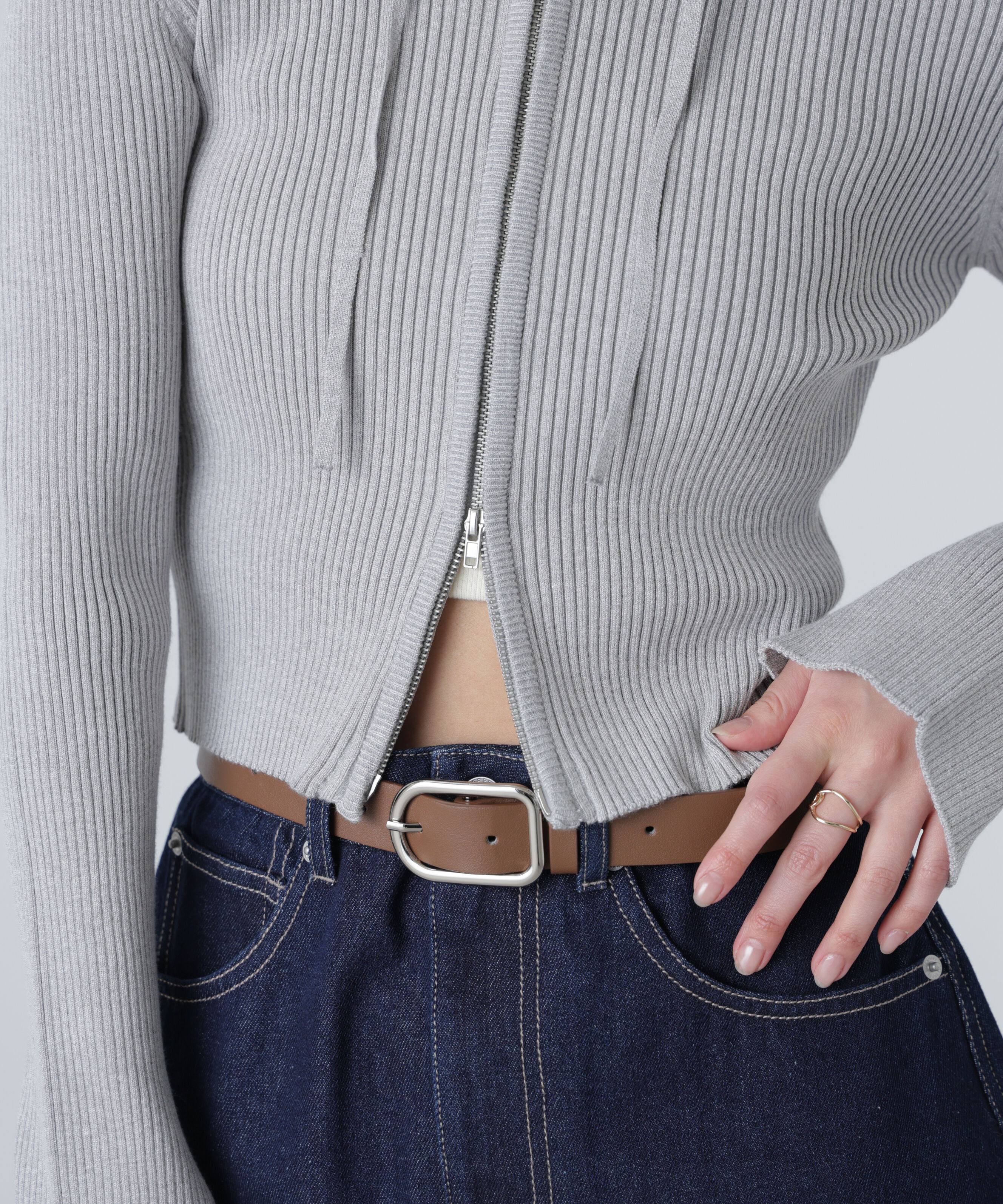  「配色リブショート丈ニットパーカー」|ニット・セーター|