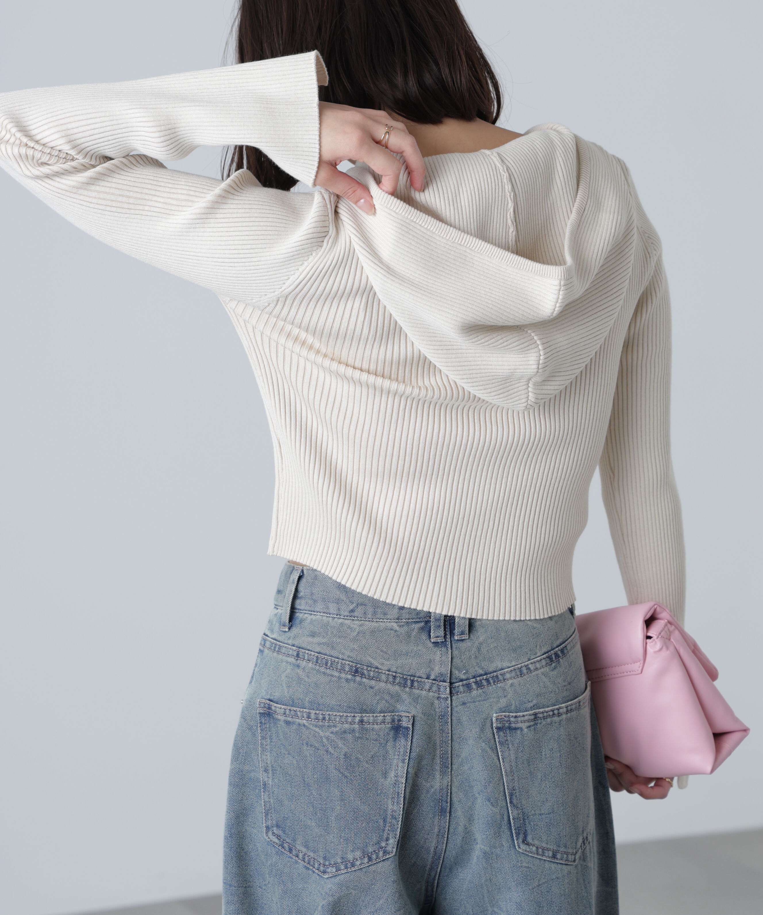  「配色リブショート丈ニットパーカー」|ニット・セーター|