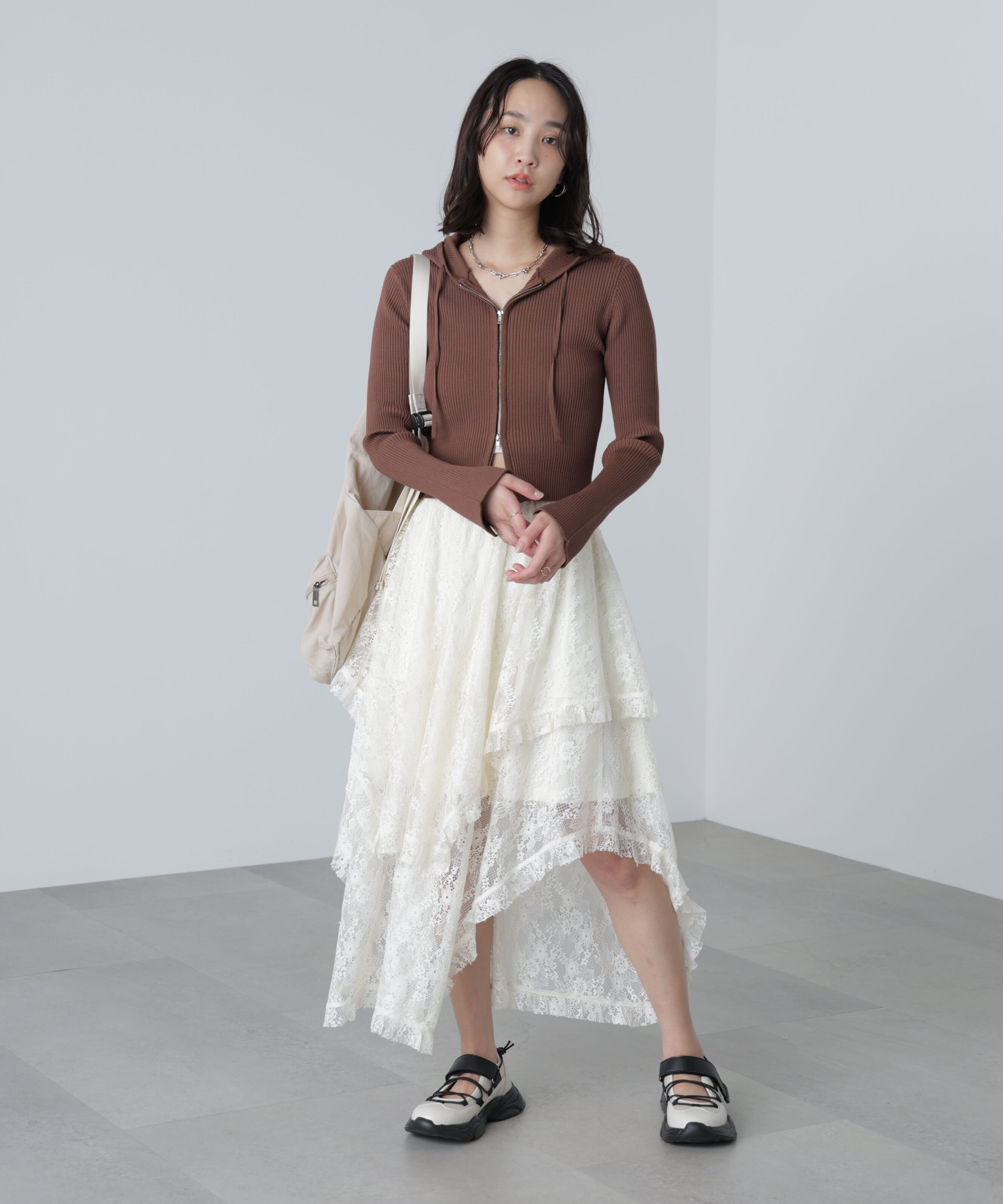  「配色リブショート丈ニットパーカー」|ニット・セーター|