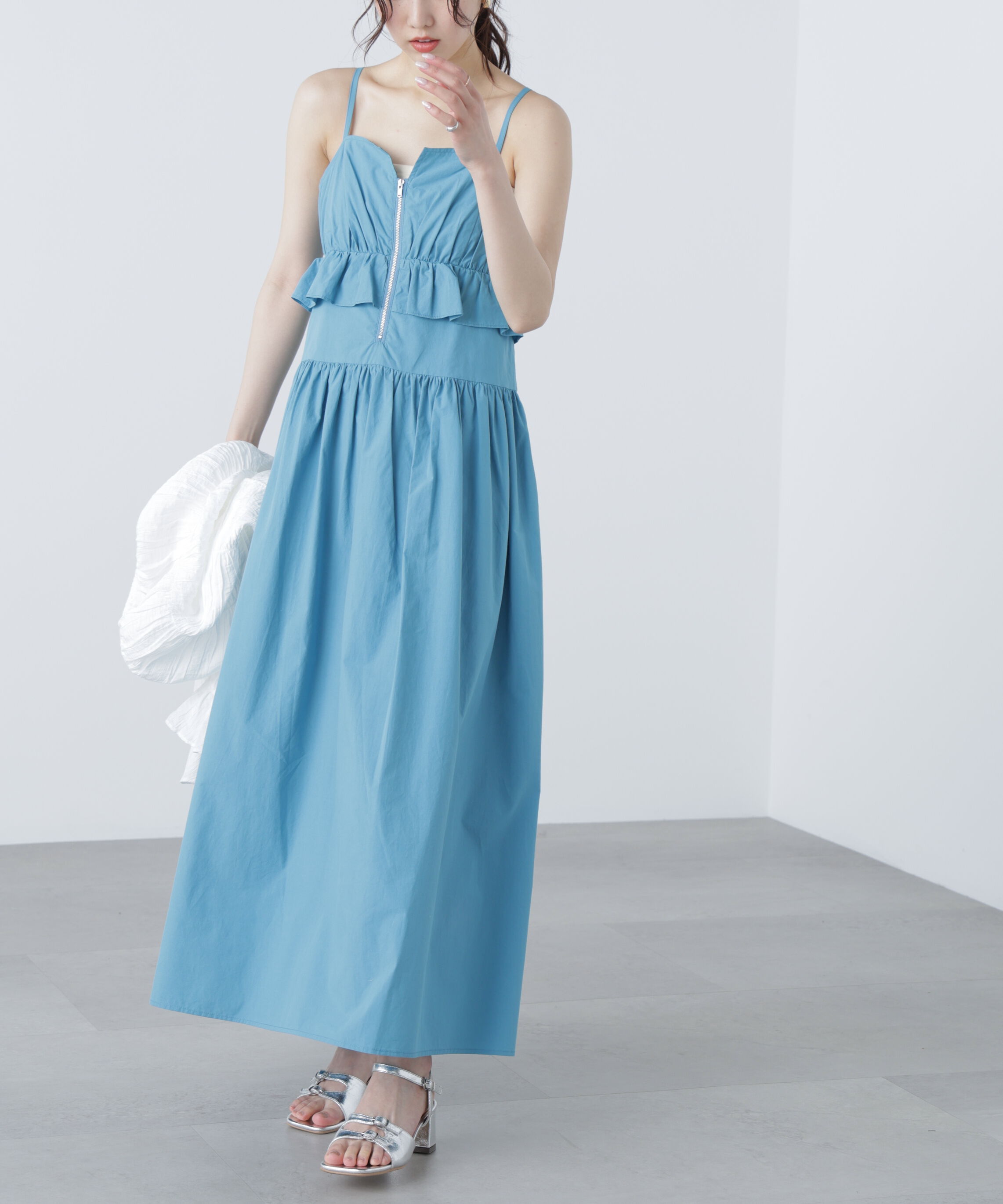  「ペプラムキャミティアードワンピース」|ワンピース|ブルー