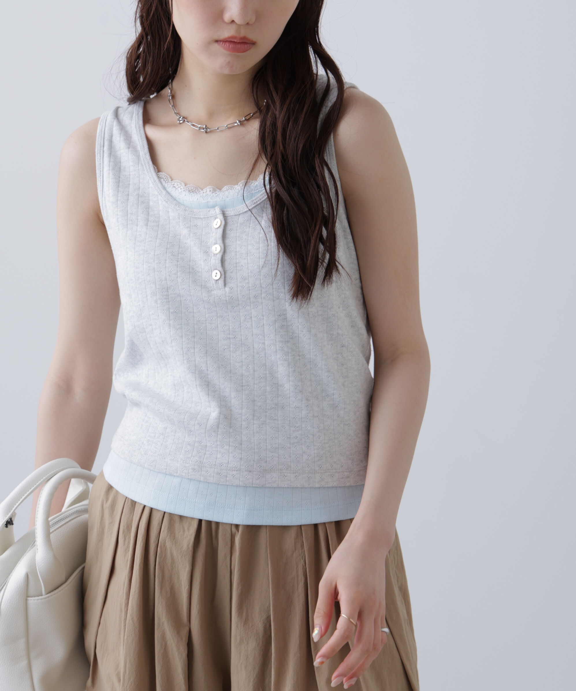  「針抜きテレコレイヤードタンクトップ」|Tシャツ・カットソー|