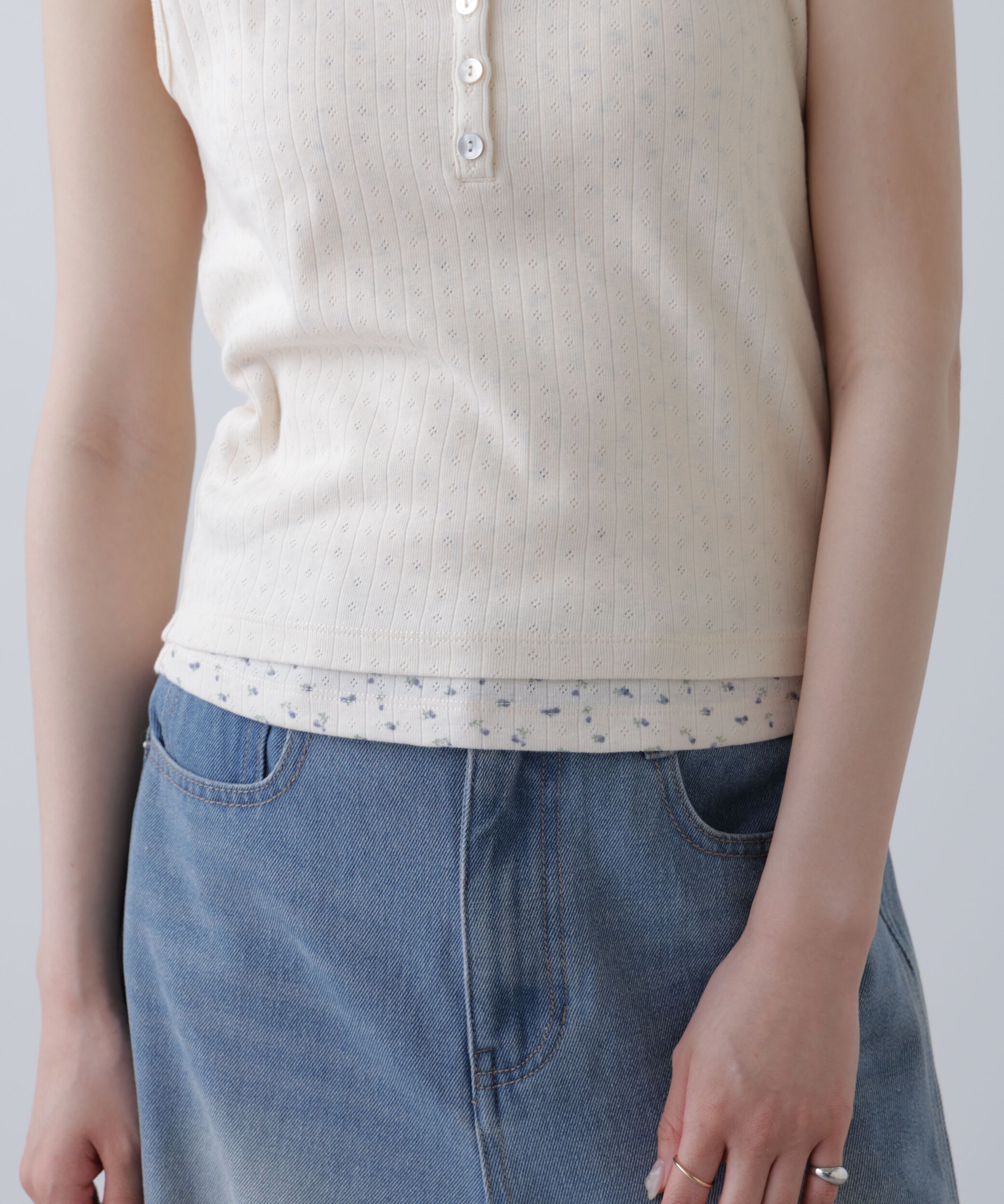  「針抜きテレコレイヤードタンクトップ」|Tシャツ・カットソー|