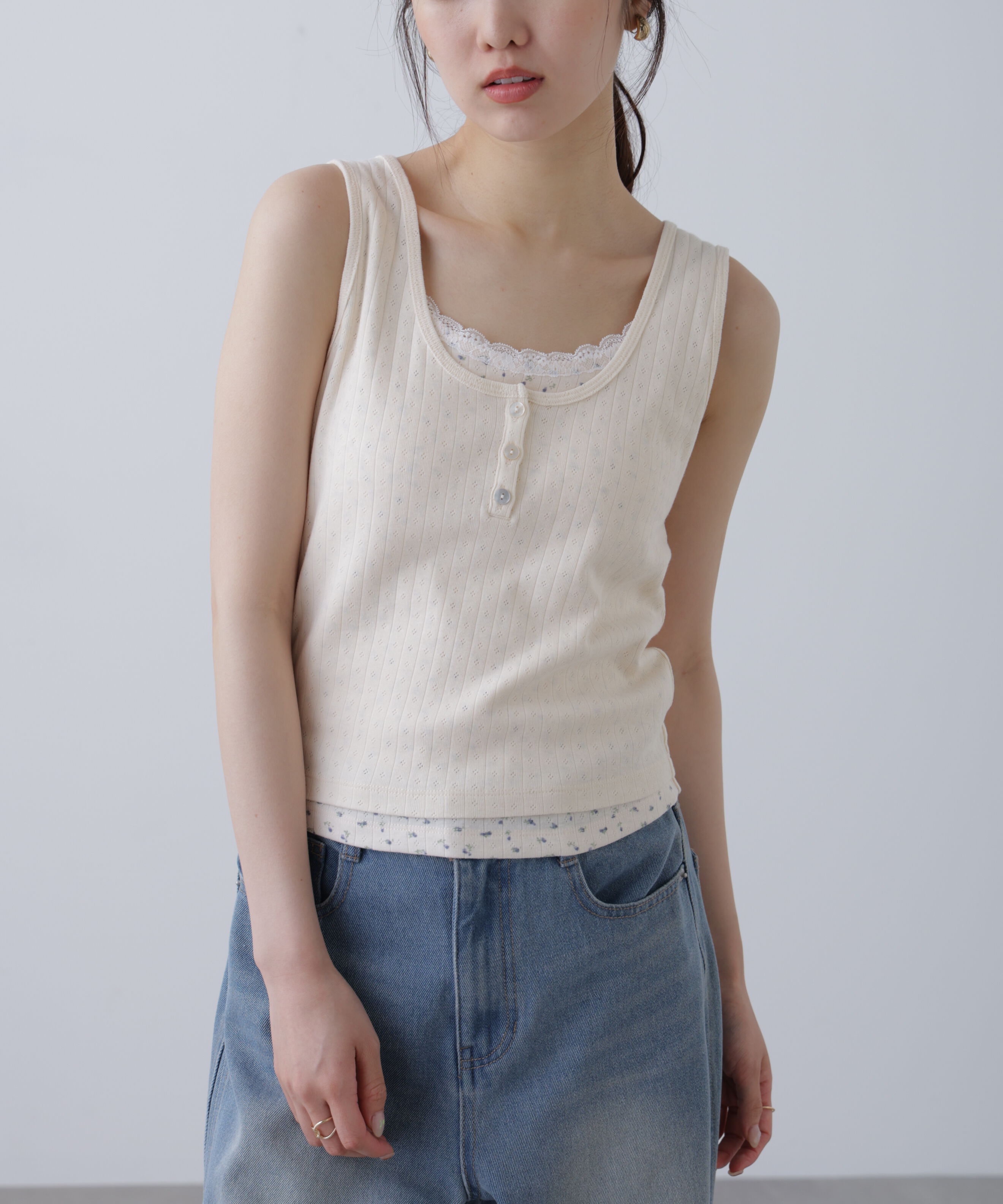  「針抜きテレコレイヤードタンクトップ」|Tシャツ・カットソー|