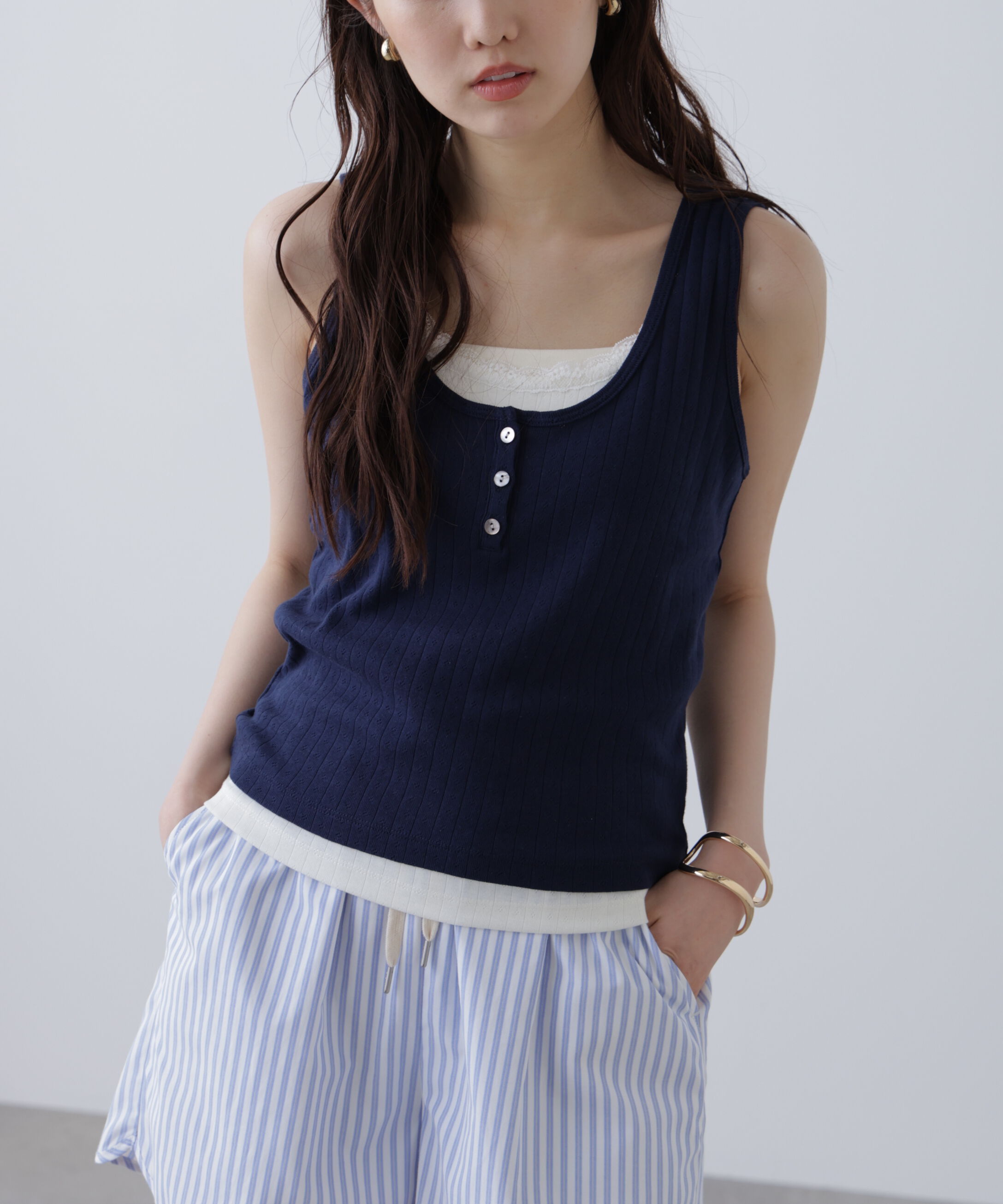  「針抜きテレコレイヤードタンクトップ」|Tシャツ・カットソー|