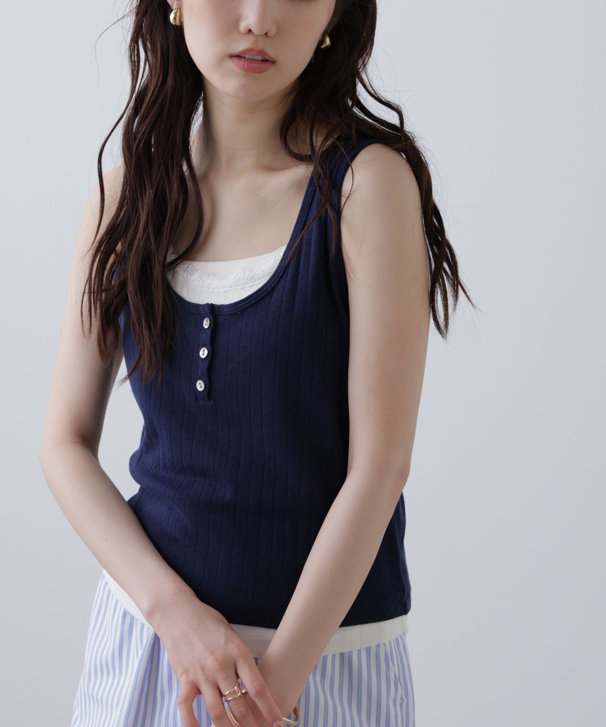  「針抜きテレコレイヤードタンクトップ」|Tシャツ・カットソー|