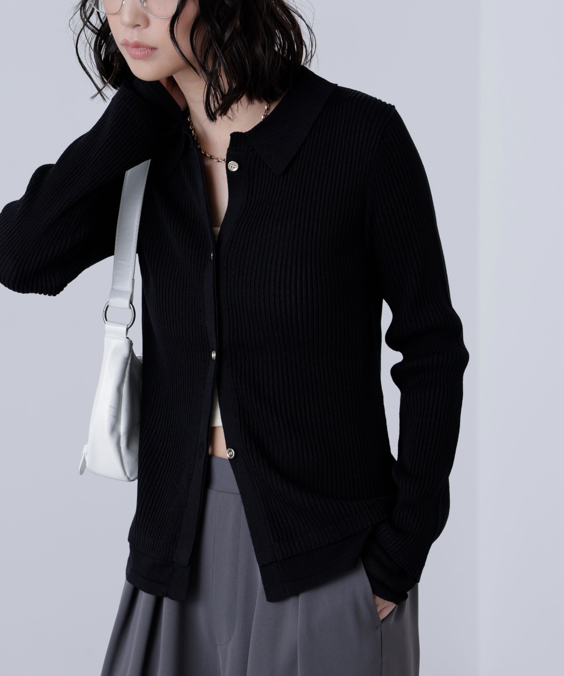  「金ボタン襟リブニット」|ニット・セーター|