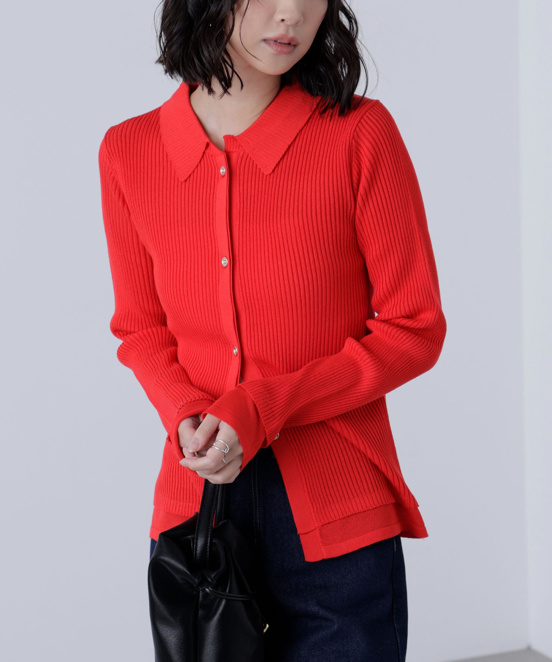  「金ボタン襟リブニット」|ニット・セーター|