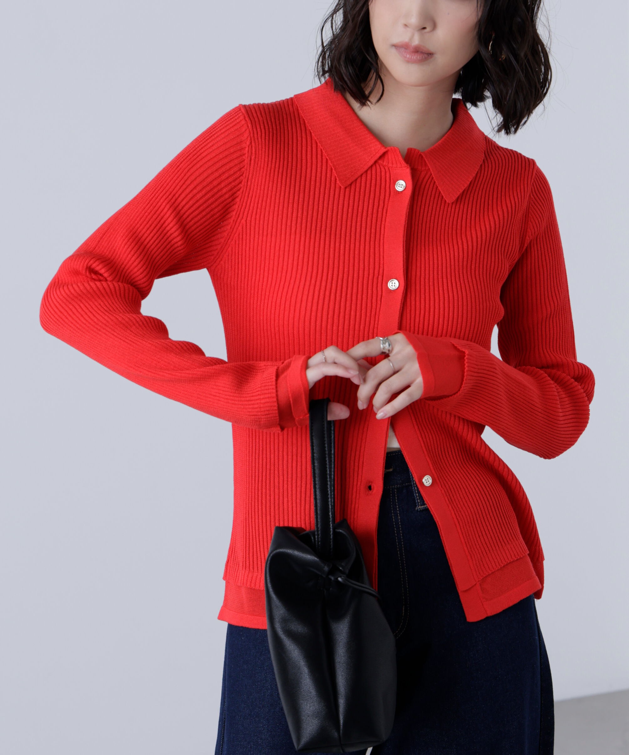  「金ボタン襟リブニット」|ニット・セーター|