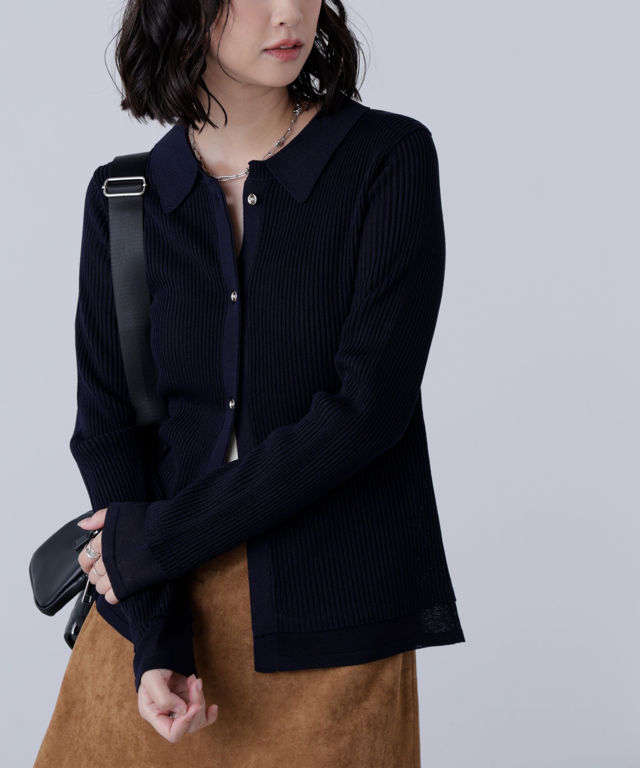  「金ボタン襟リブニット」|ニット・セーター|