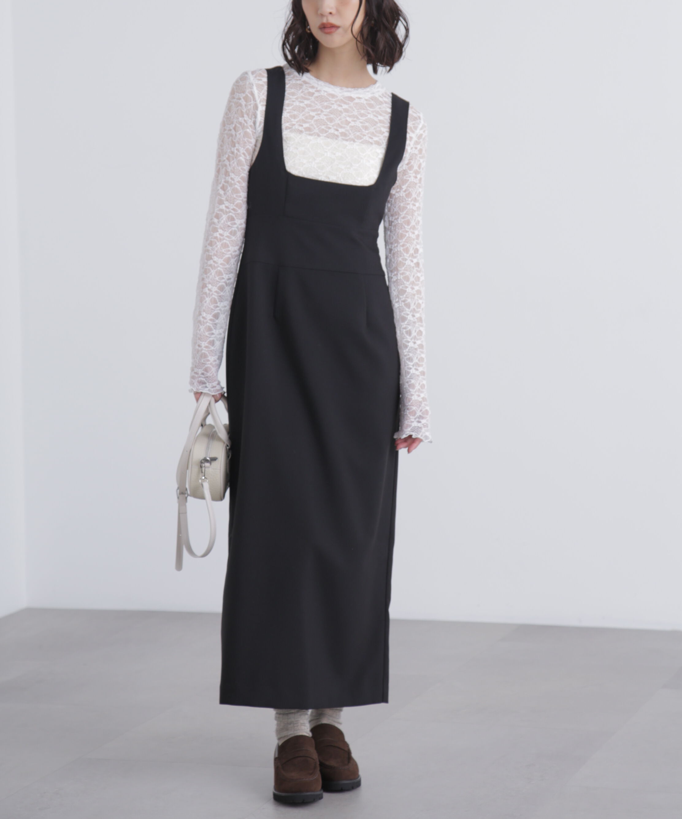  「スクープネックマキシジャンパースカート」|ワンピース|ブラック