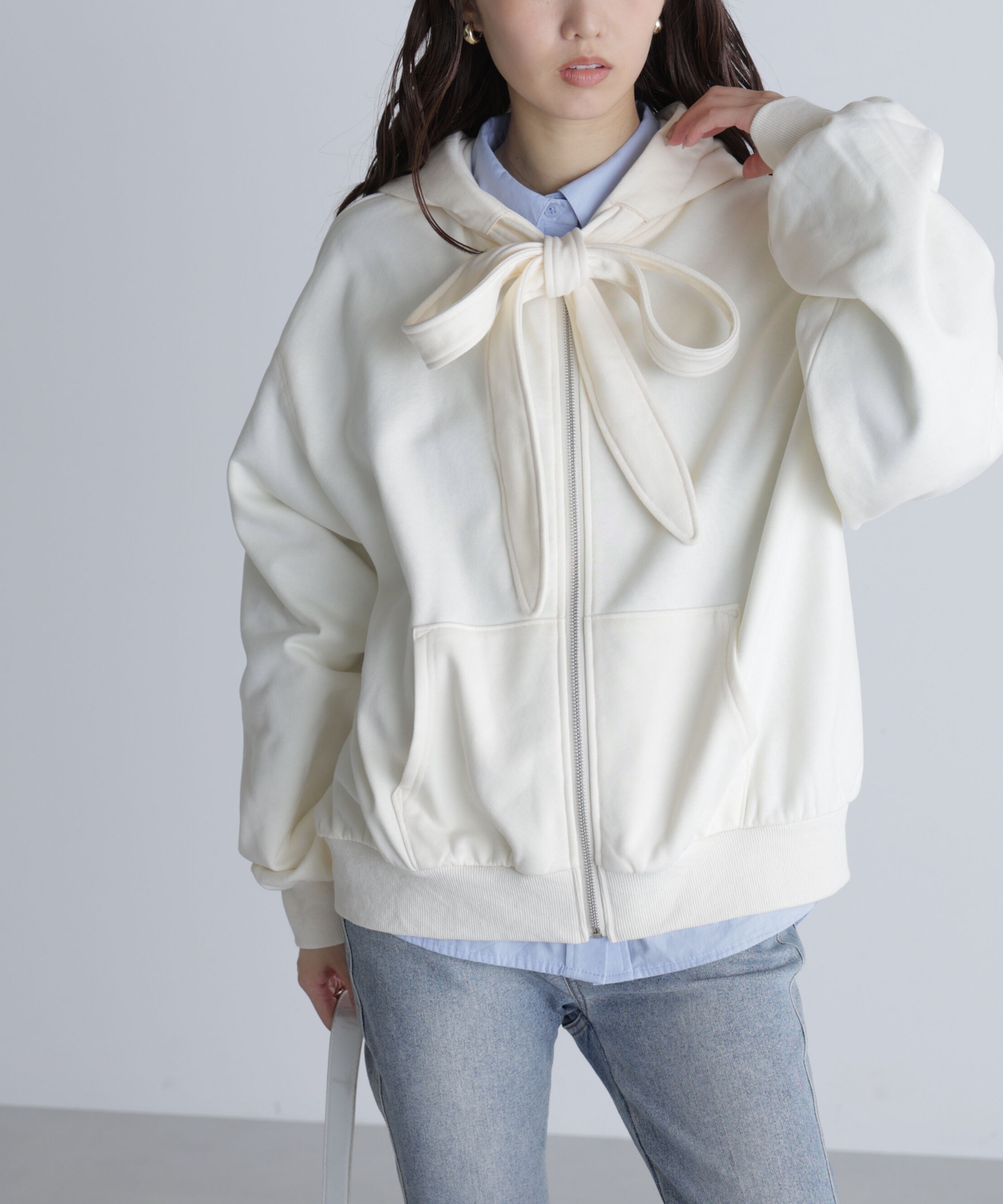  「起毛ビッグリボンジップパーカー」|Tシャツ・カットソー|