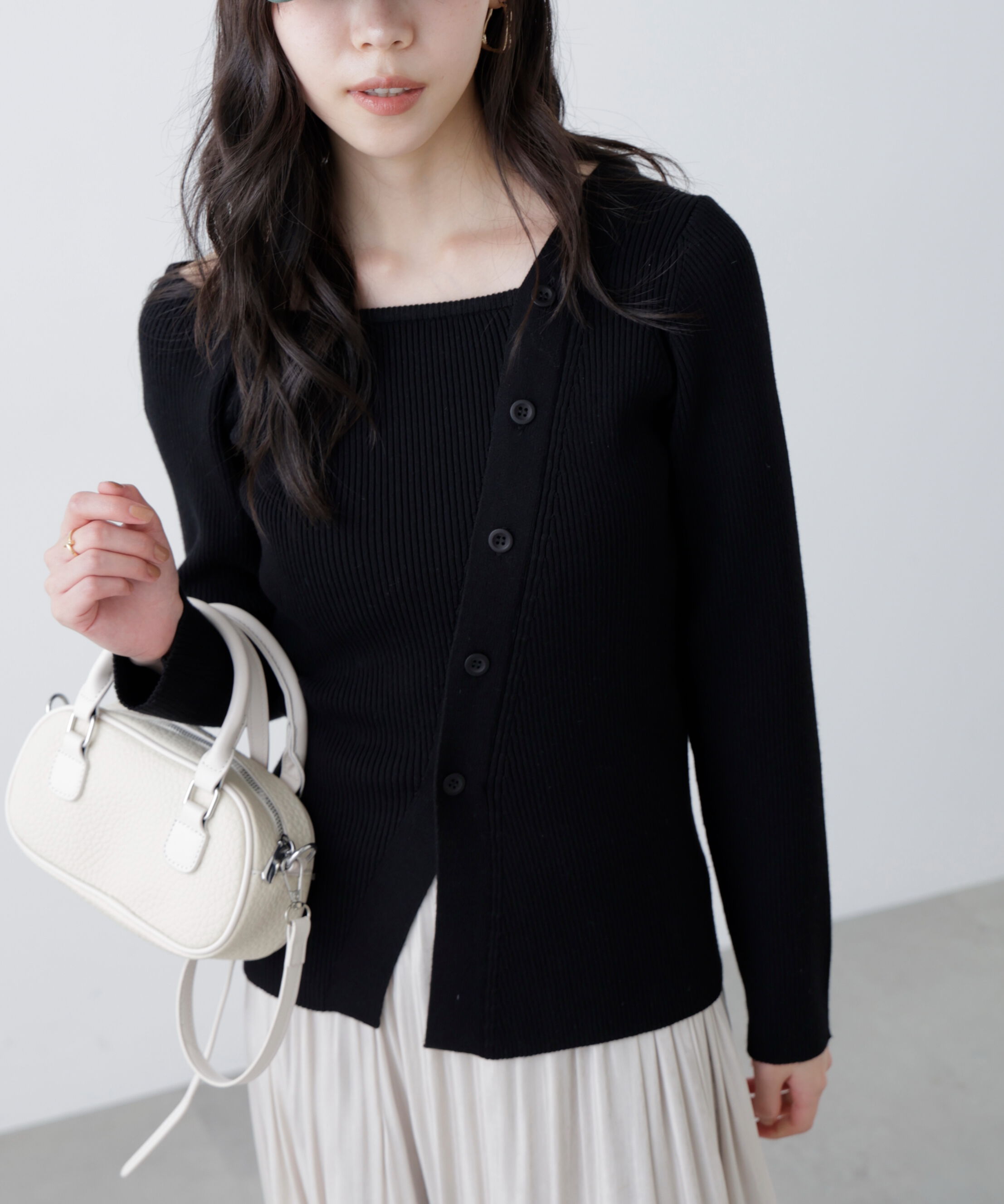  「アシメボタンリブニット」|ニット・セーター|