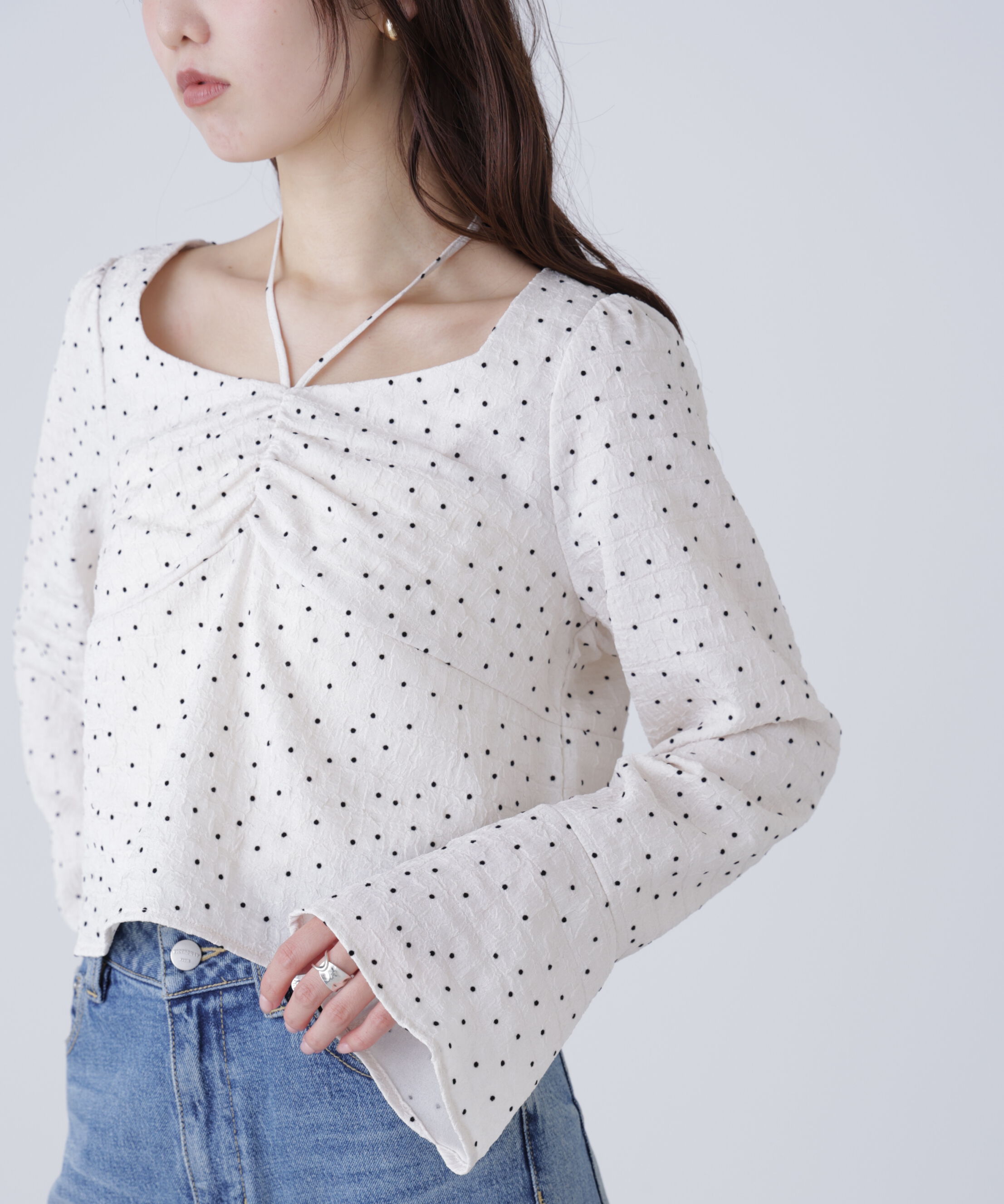  「フロントギャザーネックリボン付きブラウス」|シャツ・ブラウス|