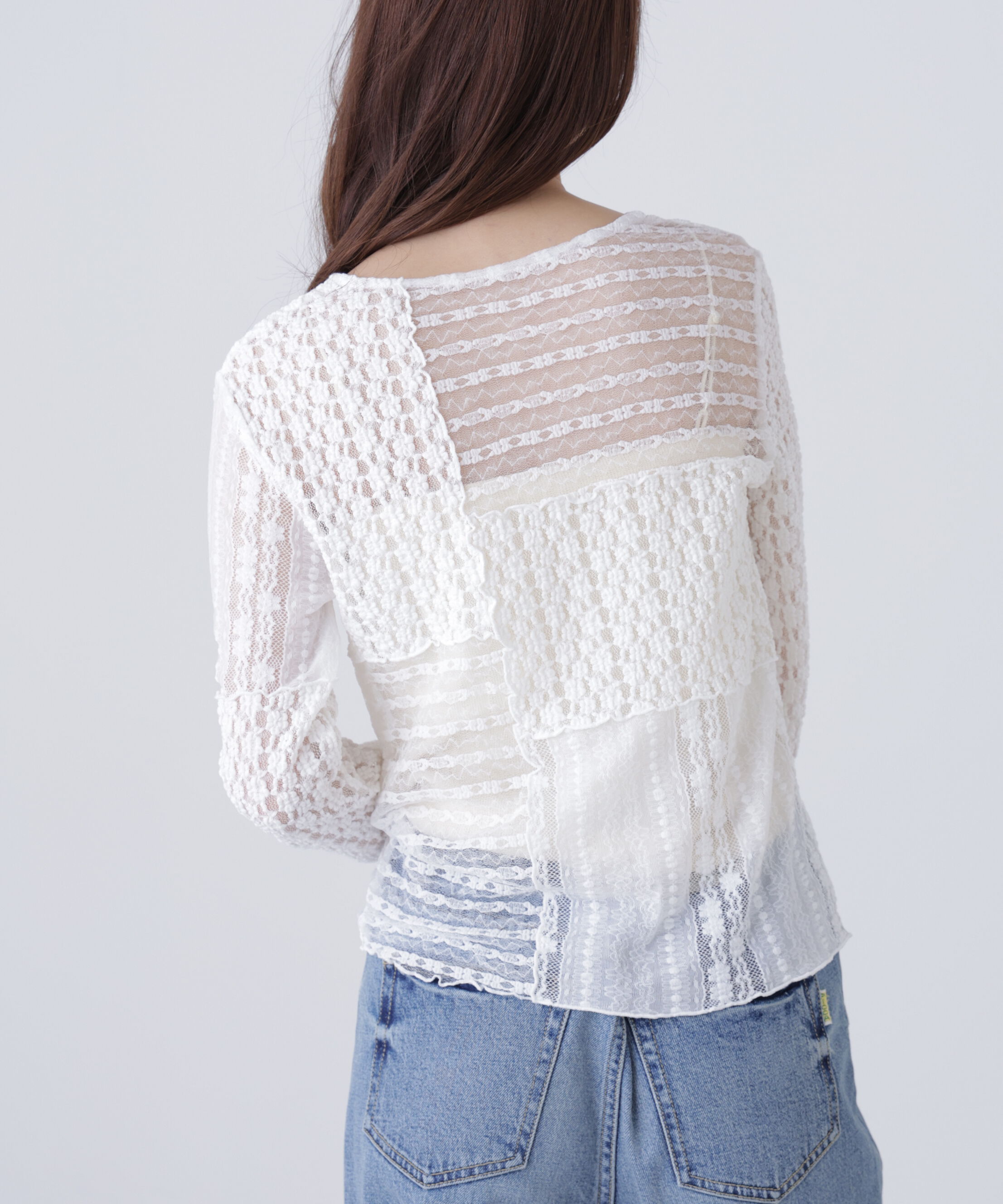  「パッチワークチュールレースカットソー」|Tシャツ・カットソー|