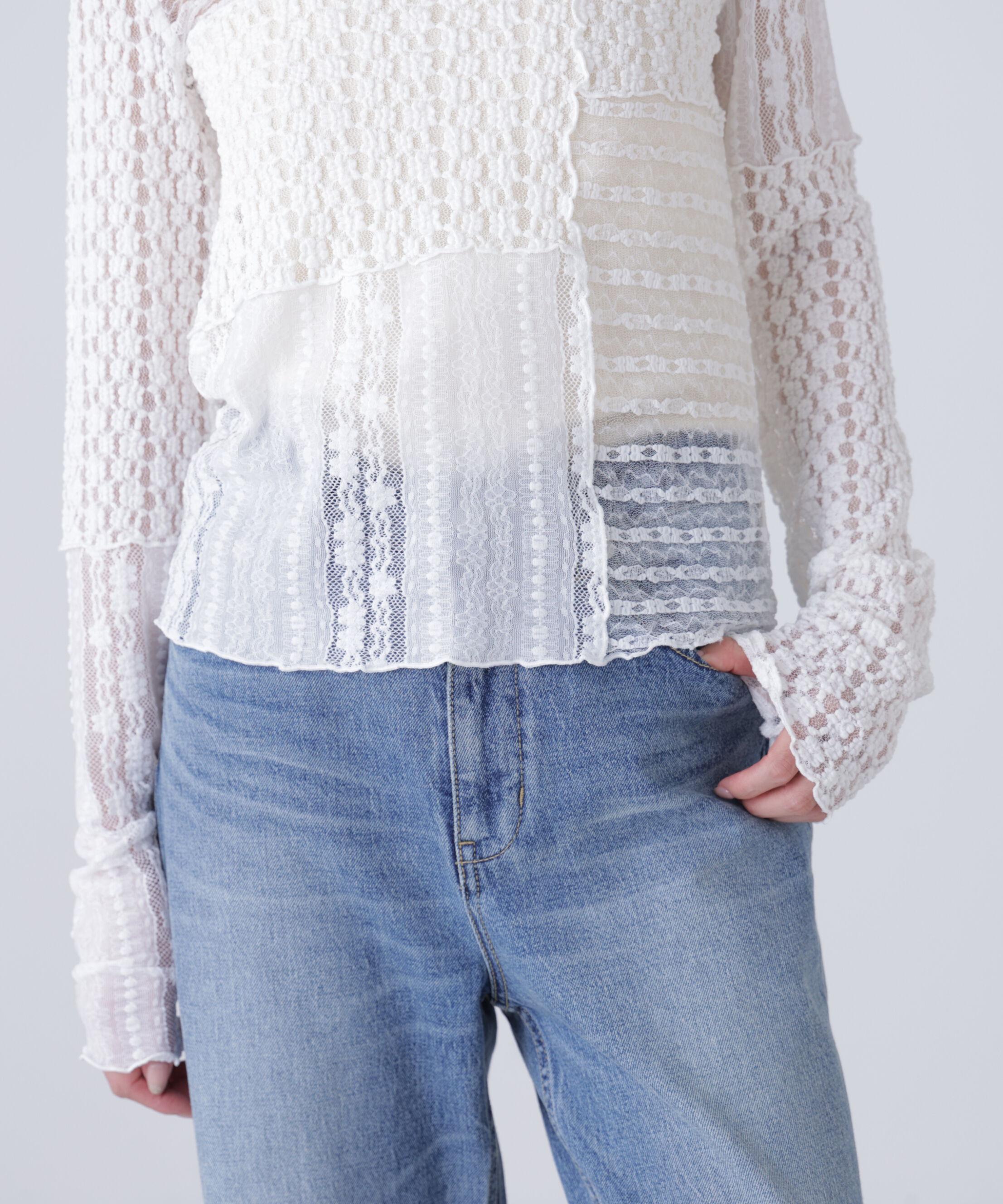  「パッチワークチュールレースカットソー」|Tシャツ・カットソー|