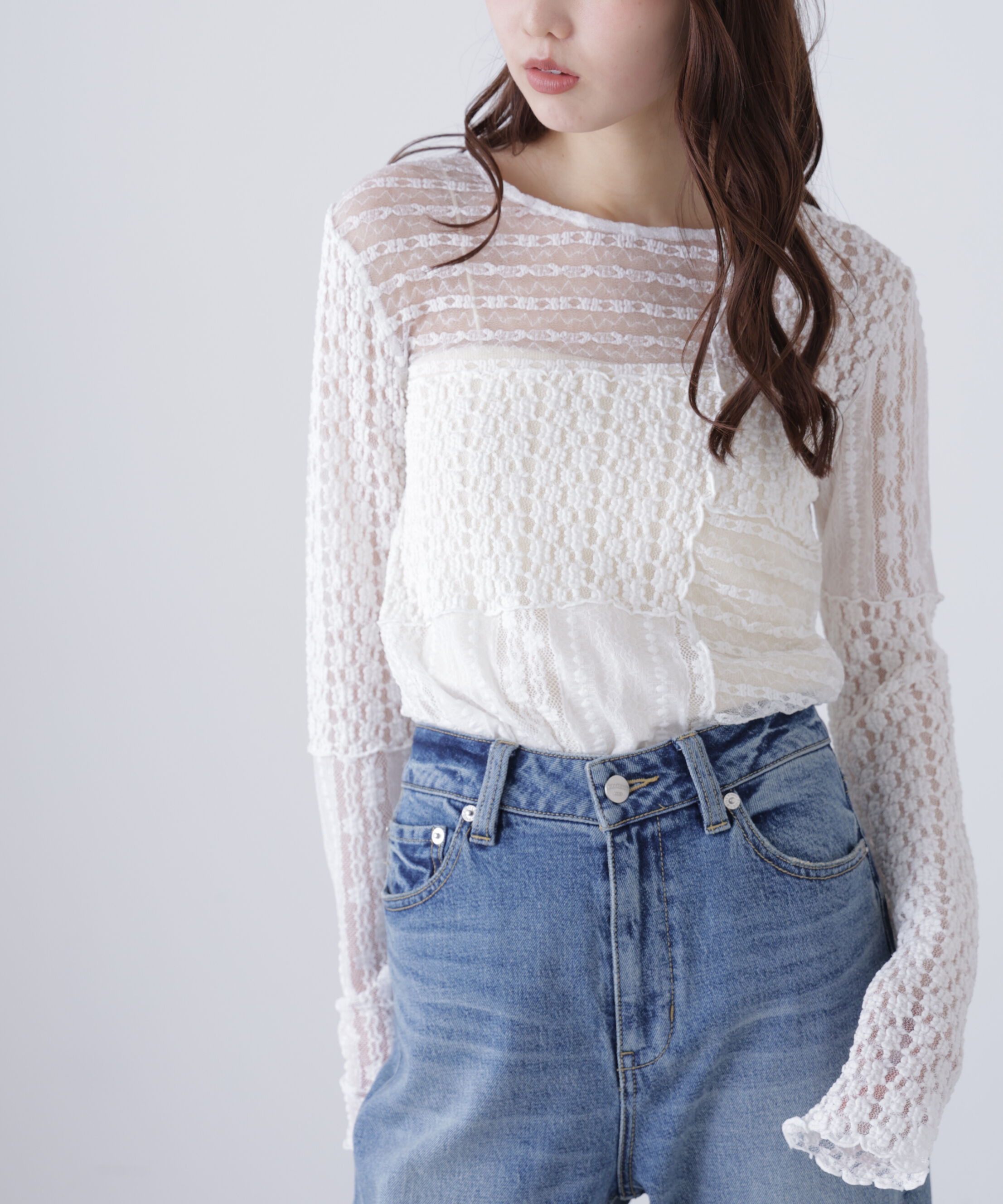  「パッチワークチュールレースカットソー」|Tシャツ・カットソー|