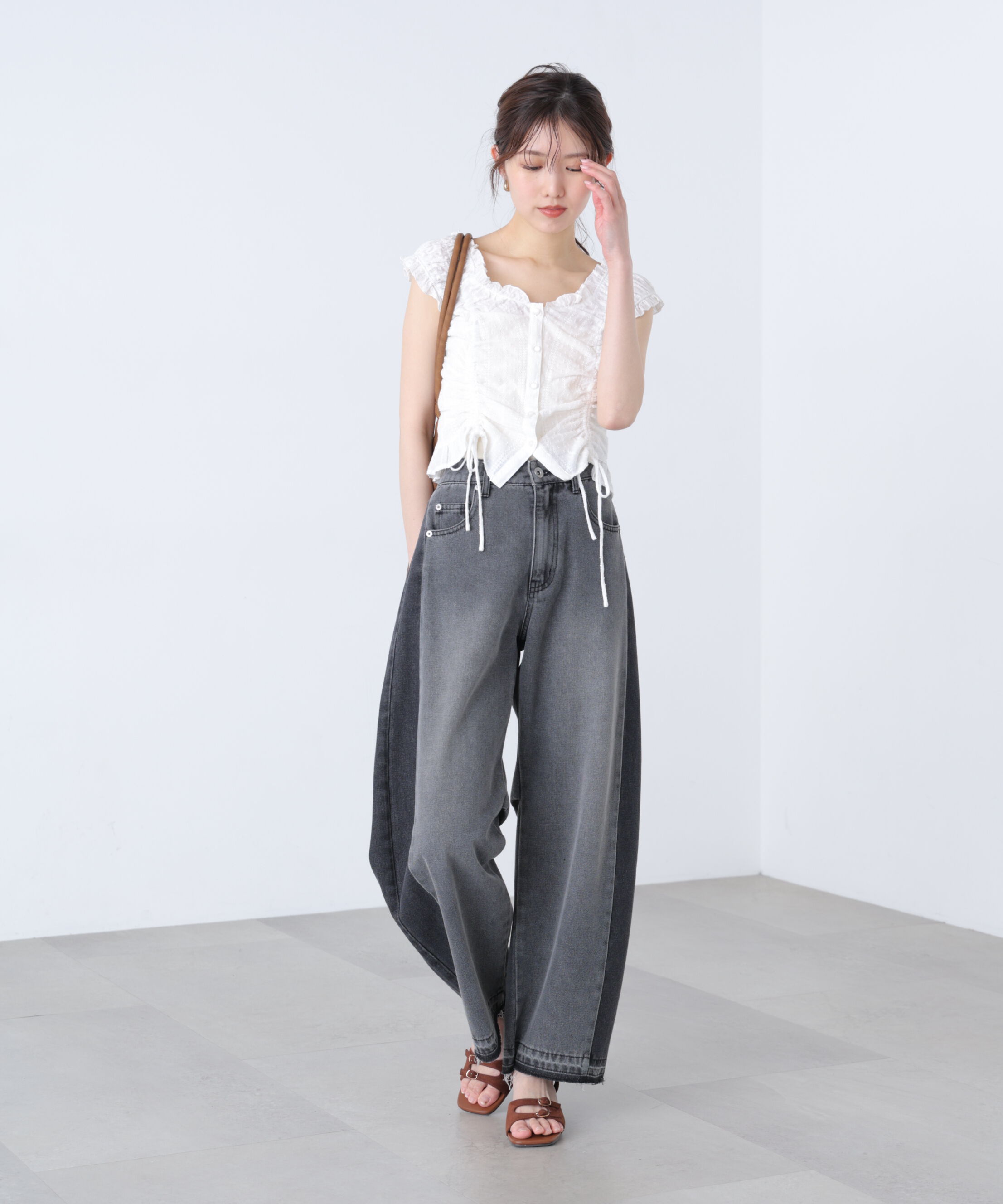  「[低身長サイズ/Sシリーズ]配色パネルバレルワイドパンツ」|その他|