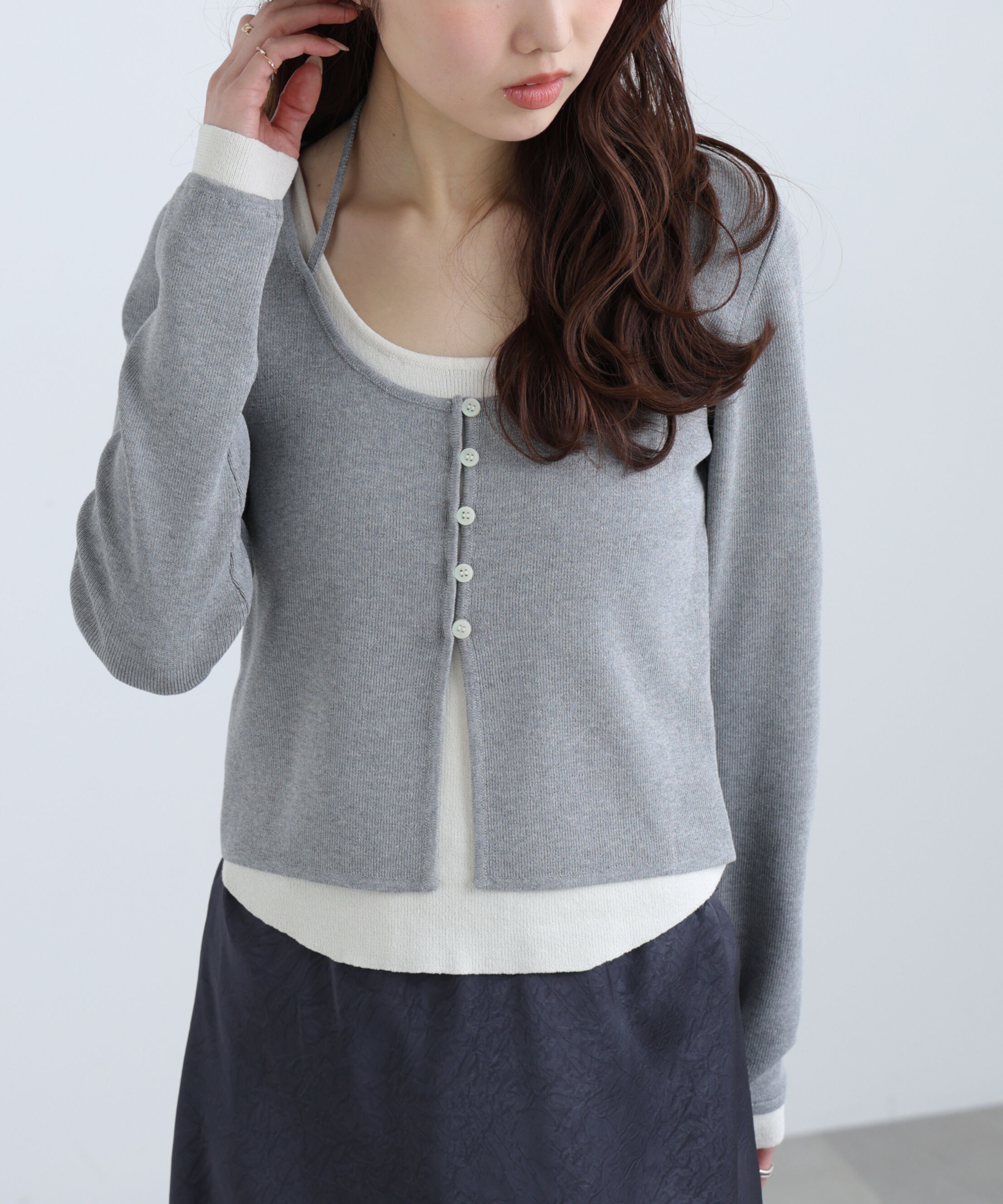  「キャミレイヤードクルーネックニット」|ニット・セーター|