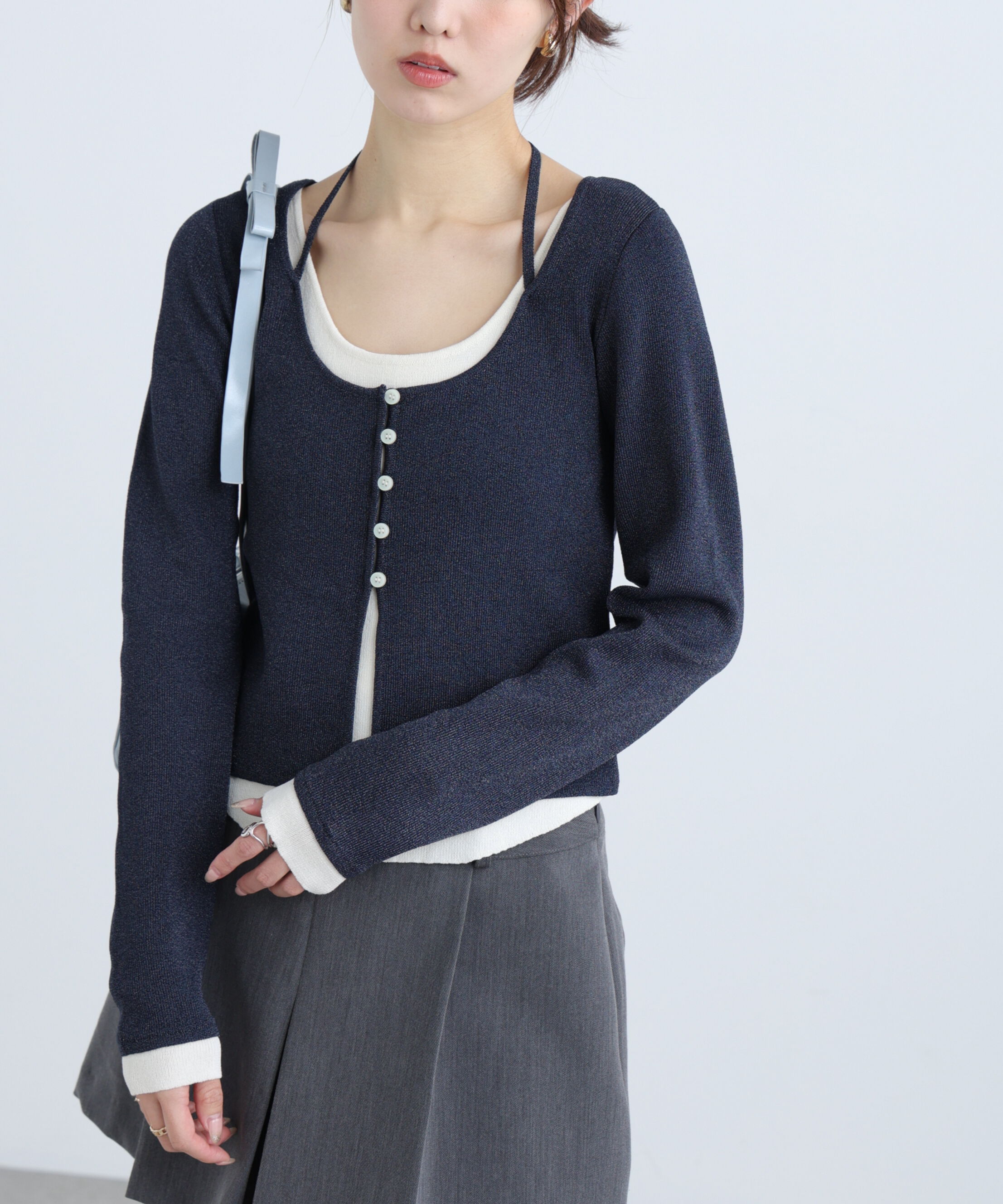  「キャミレイヤードクルーネックニット」|ニット・セーター|ネイビー